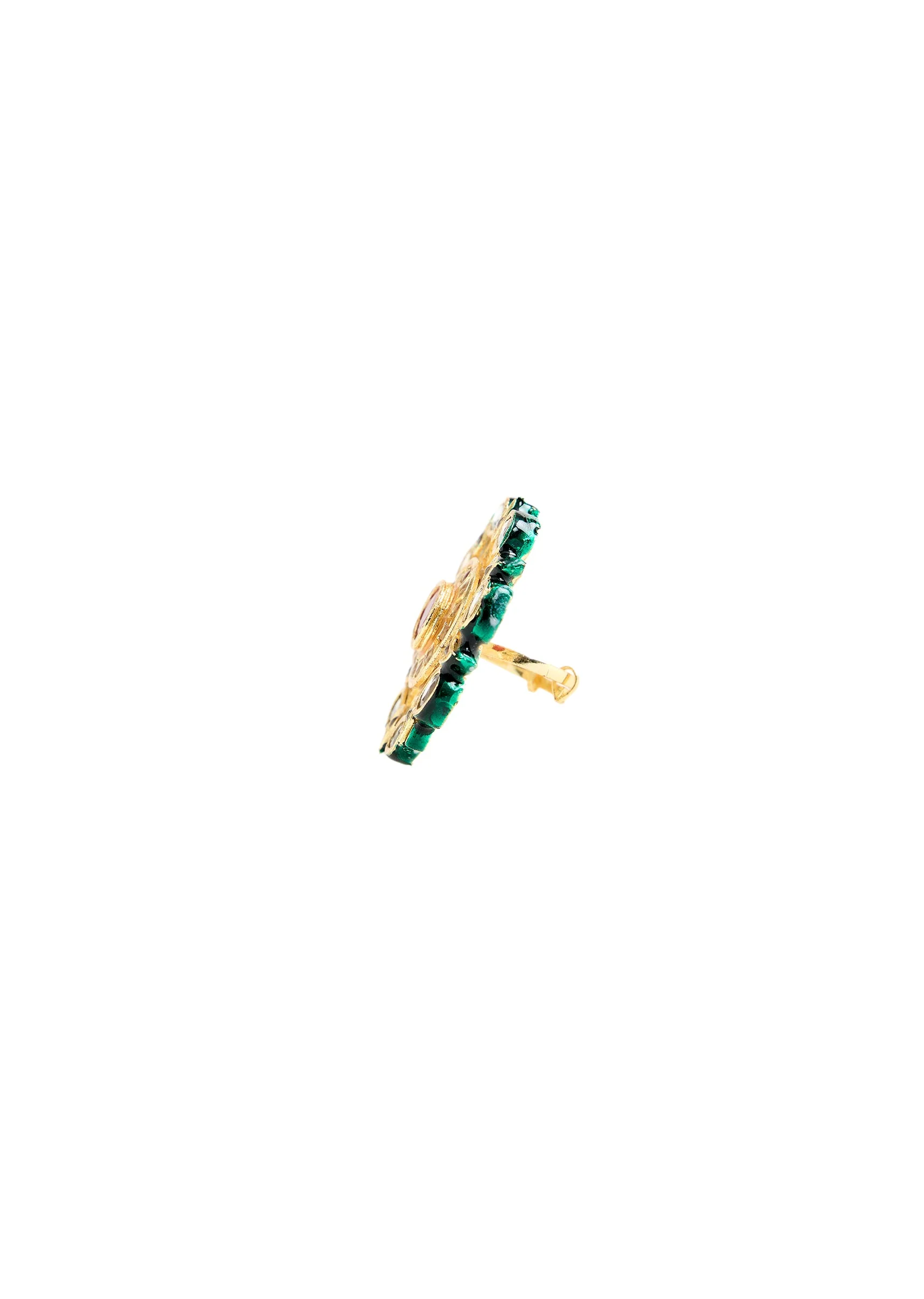 Gold Tone Oversized Ring With Red Stone and Kundan Detailing - Image 3