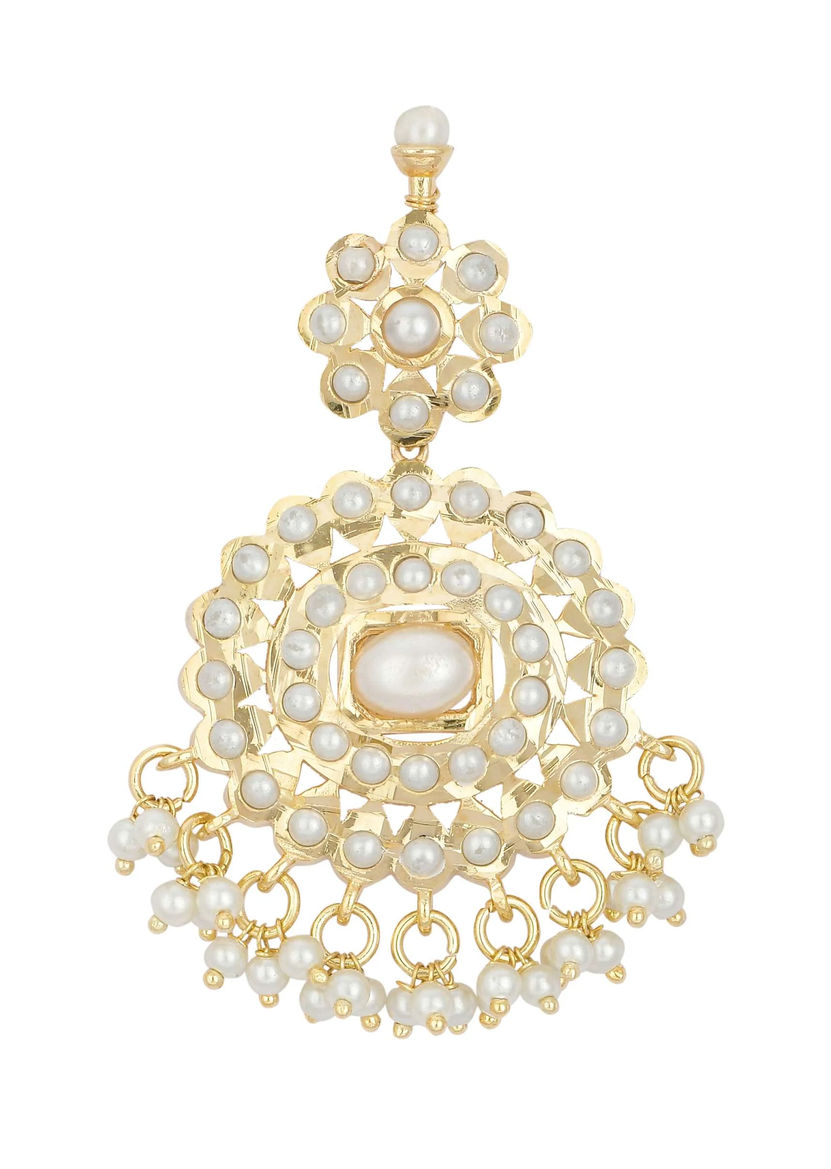 Gold Tone Pendant Kundan Necklace Set With Beads - Image 2