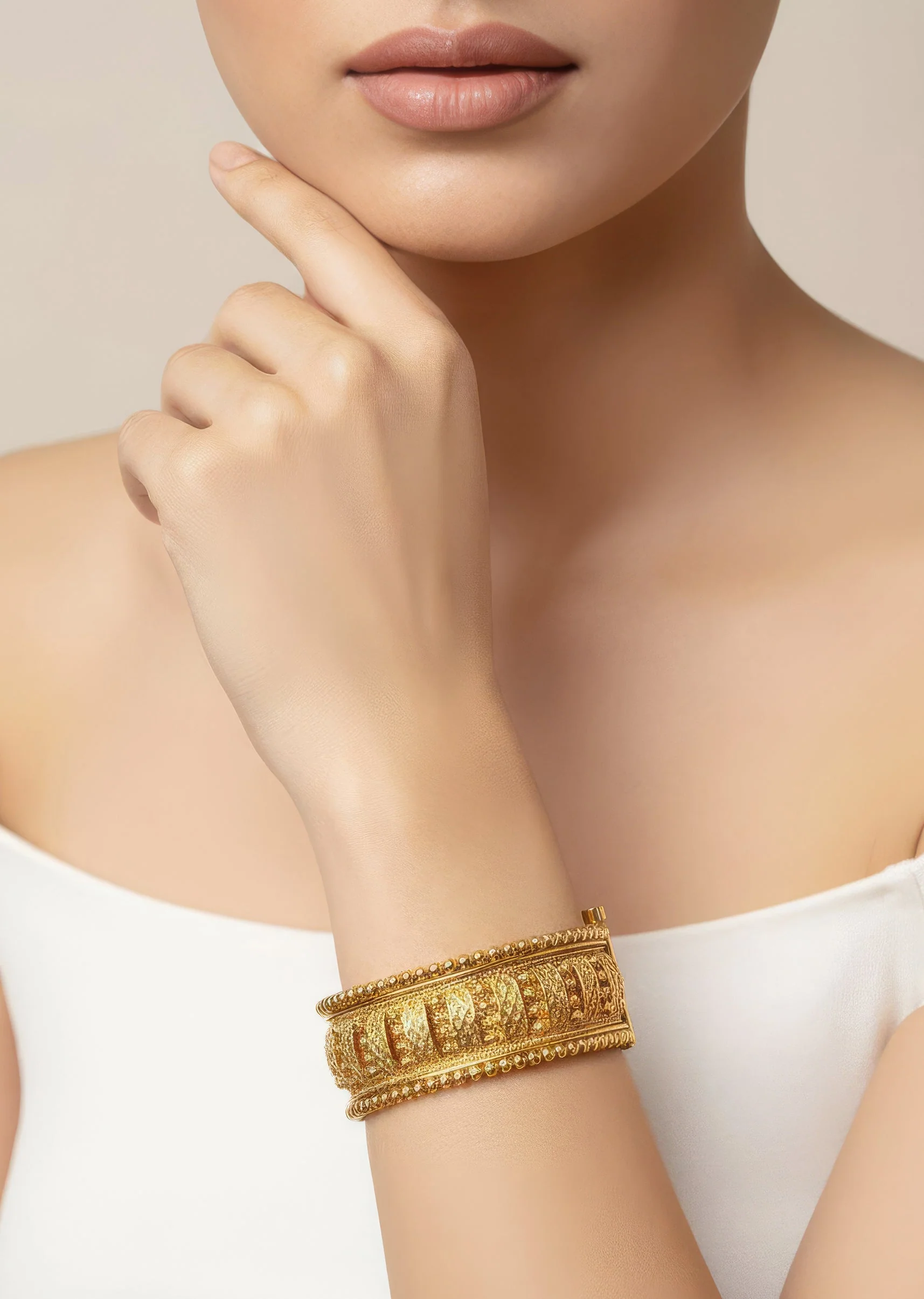 Gold Toned Bangles With Temple Style Motifs