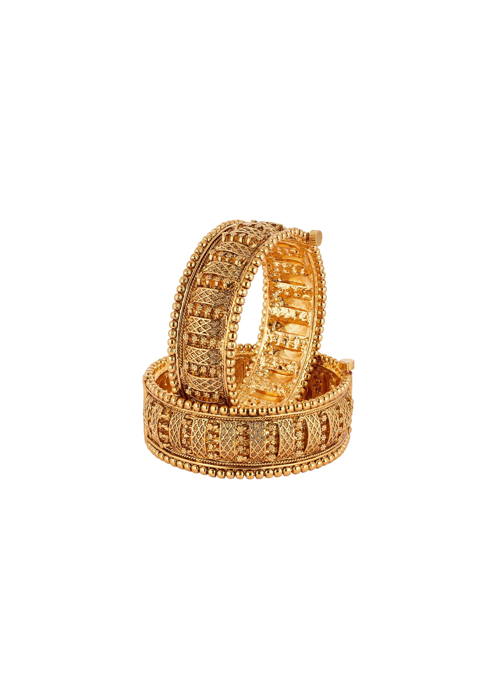 Gold Toned Bangles With Temple Style Motifs - Image 2