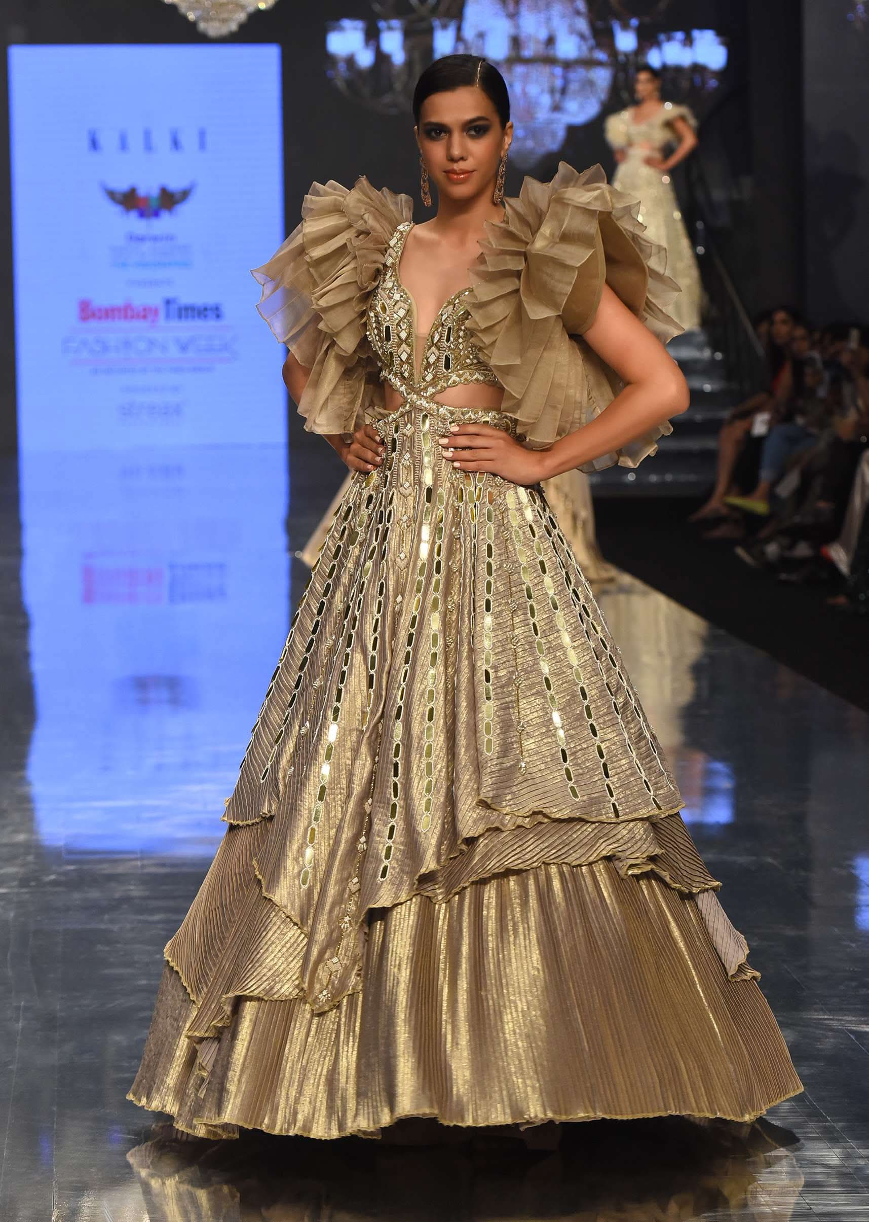 Gold Toned Embroidery Gown With Ruffle Sleeves - NOOR 2022 - Image 8