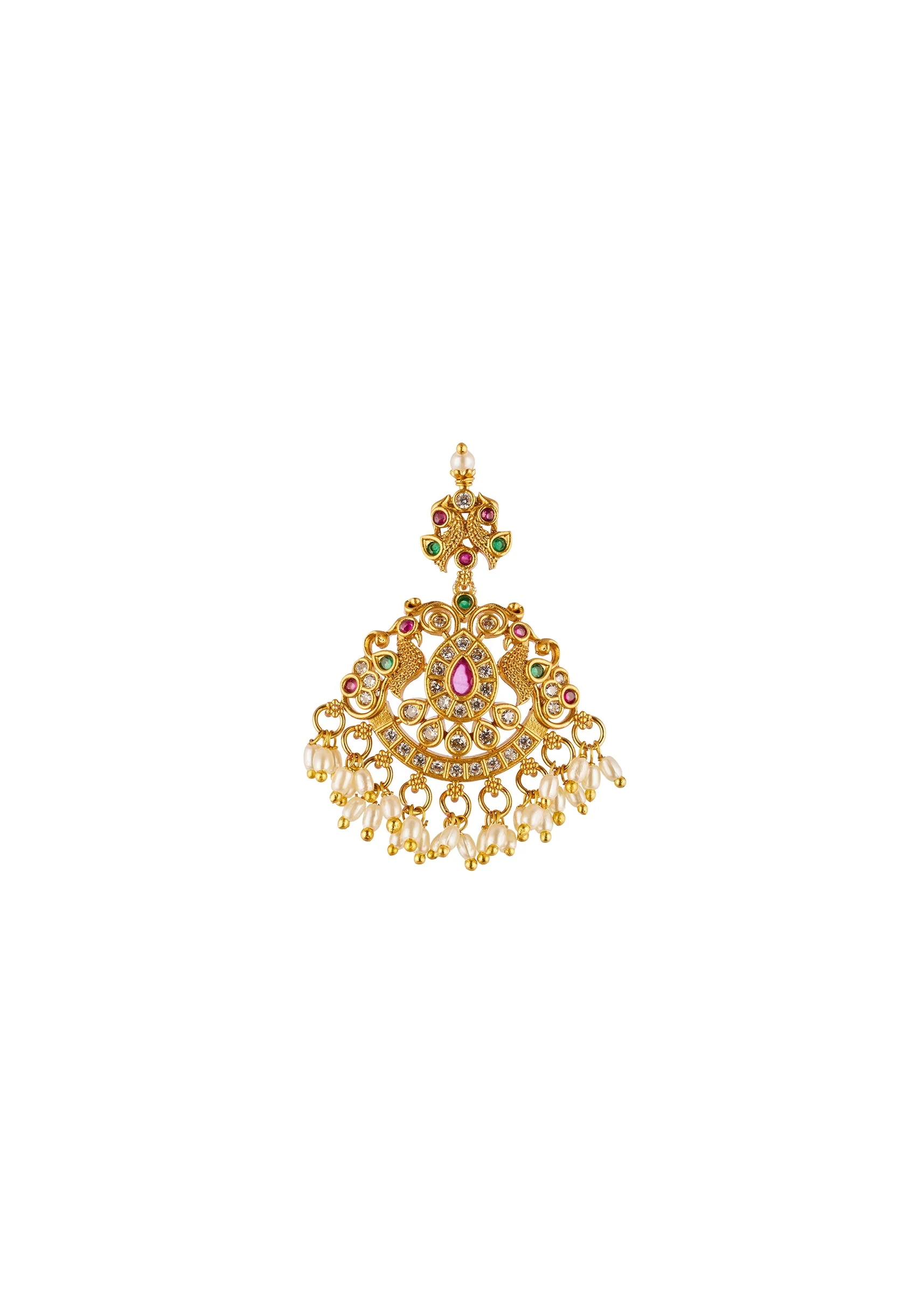 Gold Toned Jewellery Piece With Temple Style Motifs And Off White Pink Purple and Green Simulated Stones - Image 2