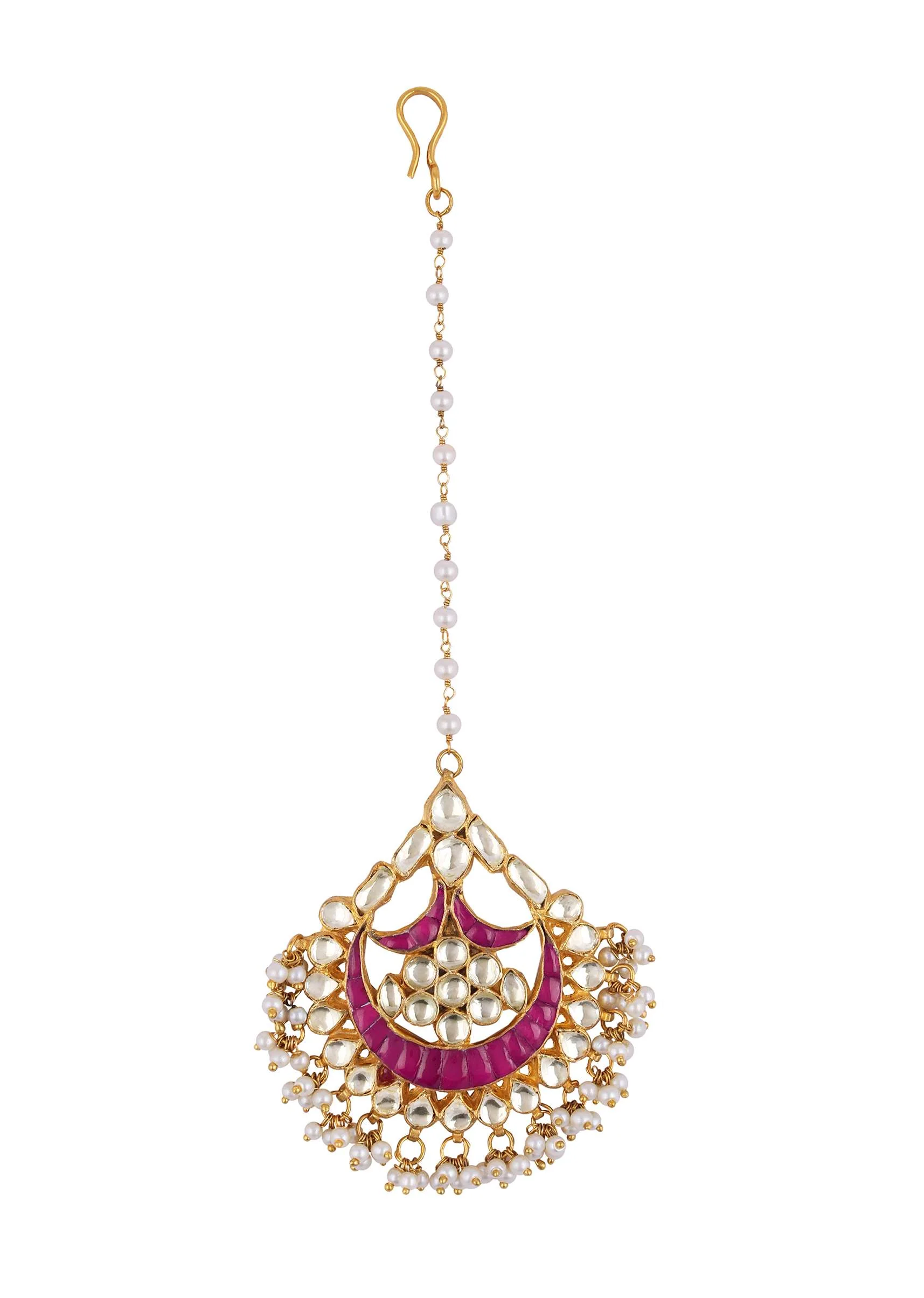 Gold Toned Kundan Mangtikka With Ruby Stones - Image 3