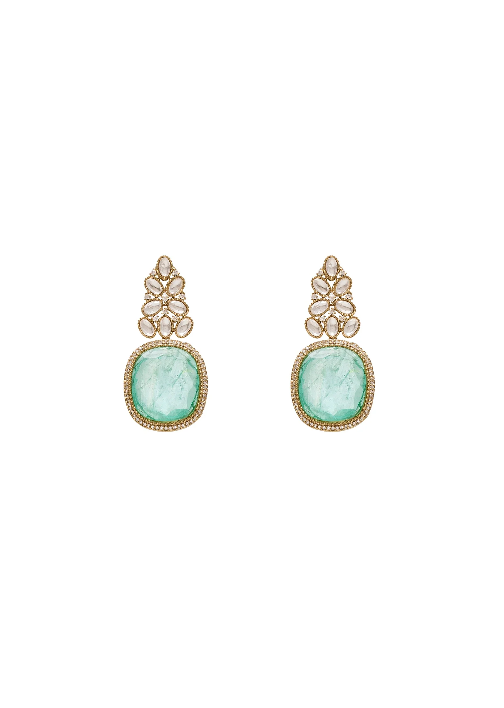 Gold Toned Mint Green Stone Necklace Set - Image 4