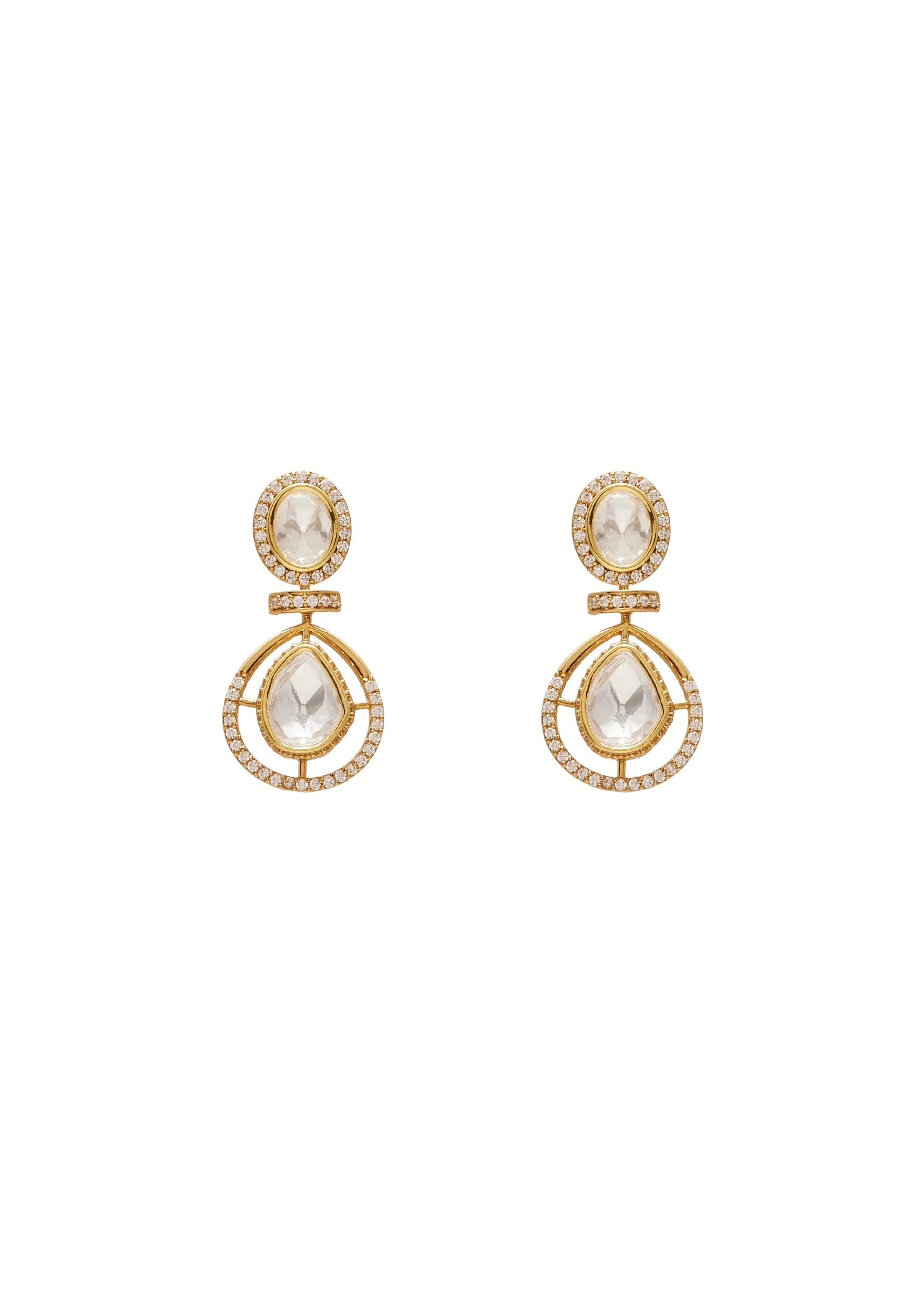 Gold Toned Polki Pearl Drop Necklace Set - Image 4