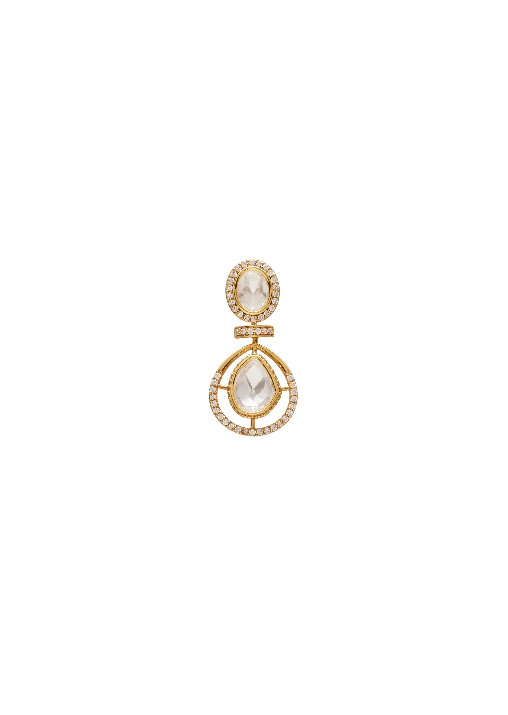 Gold Toned Polki Pearl Drop Necklace Set - Image 5