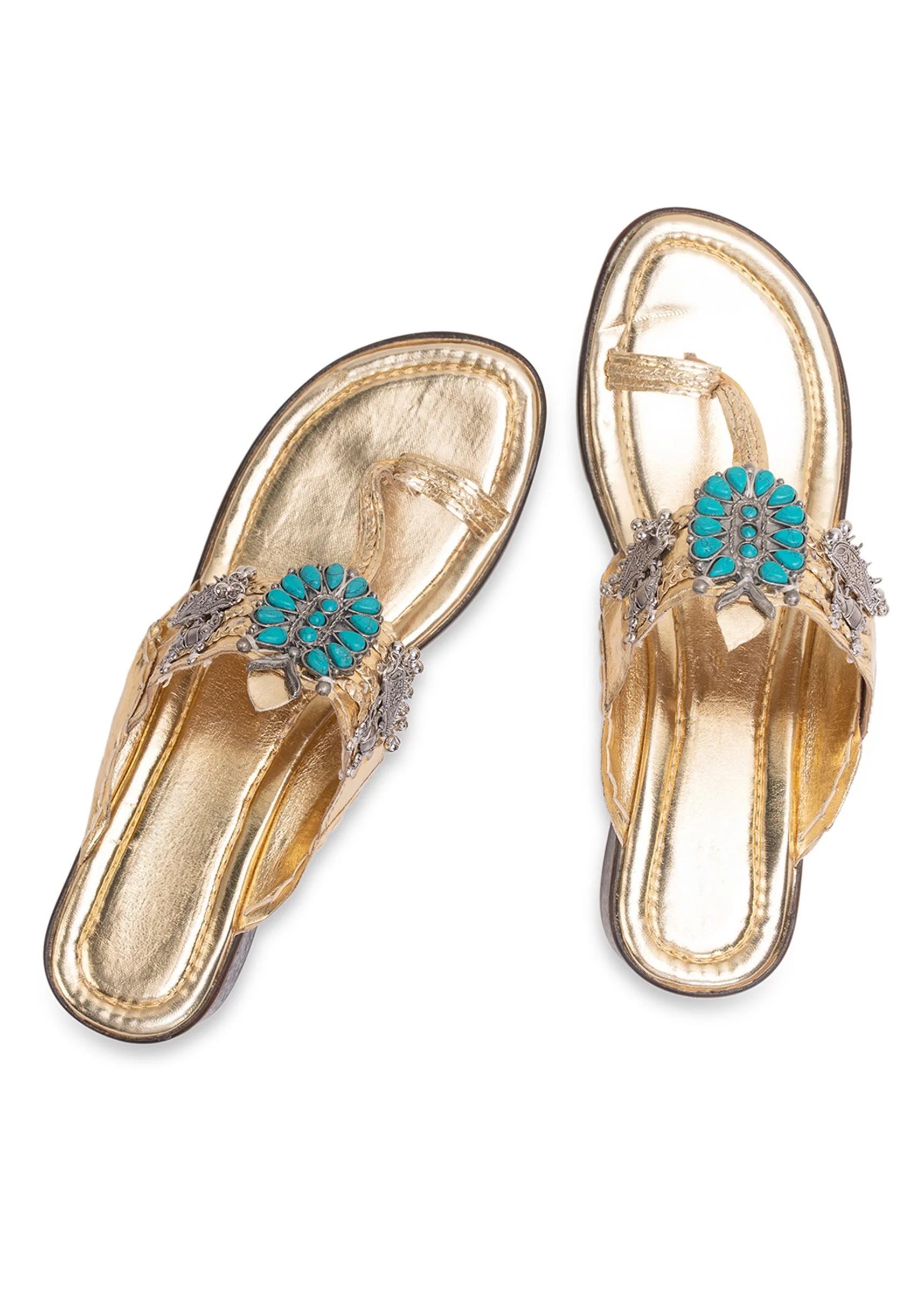 Gold Turquoise Detail Kolhapuri - Image 2
