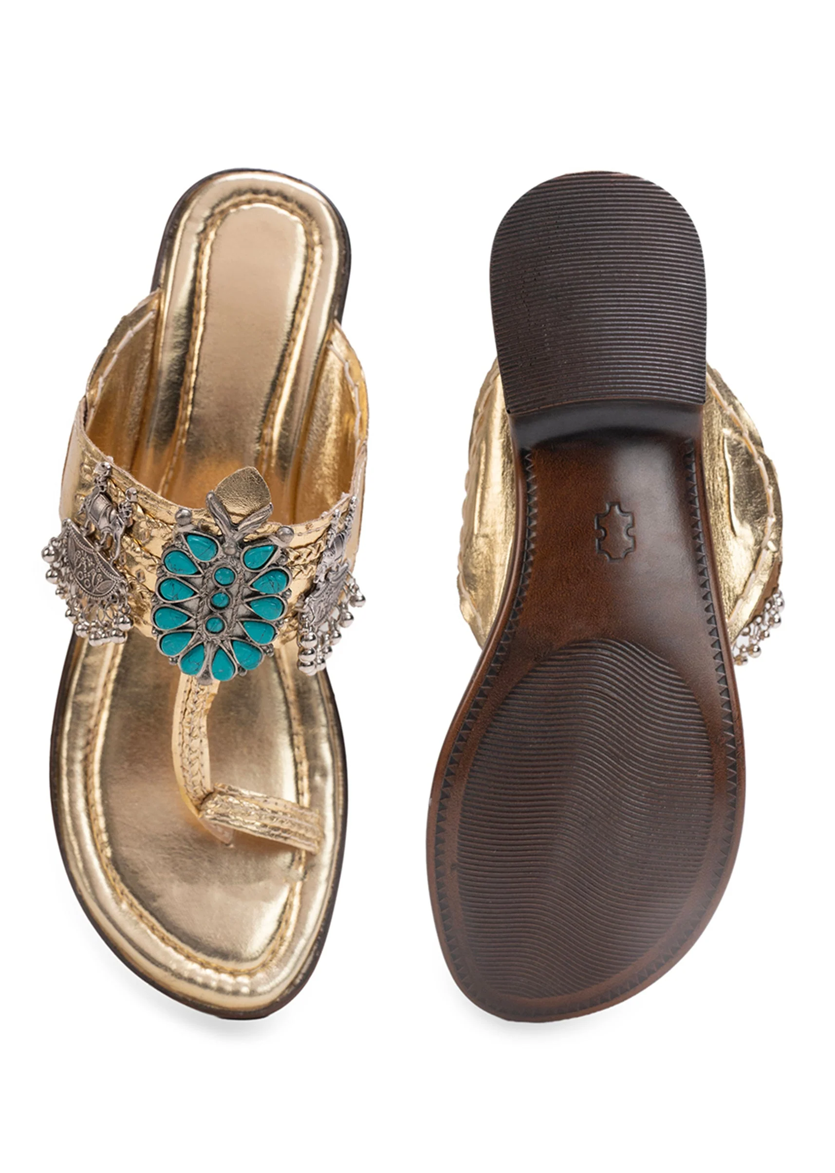 Gold Turquoise Detail Kolhapuri - Image 4
