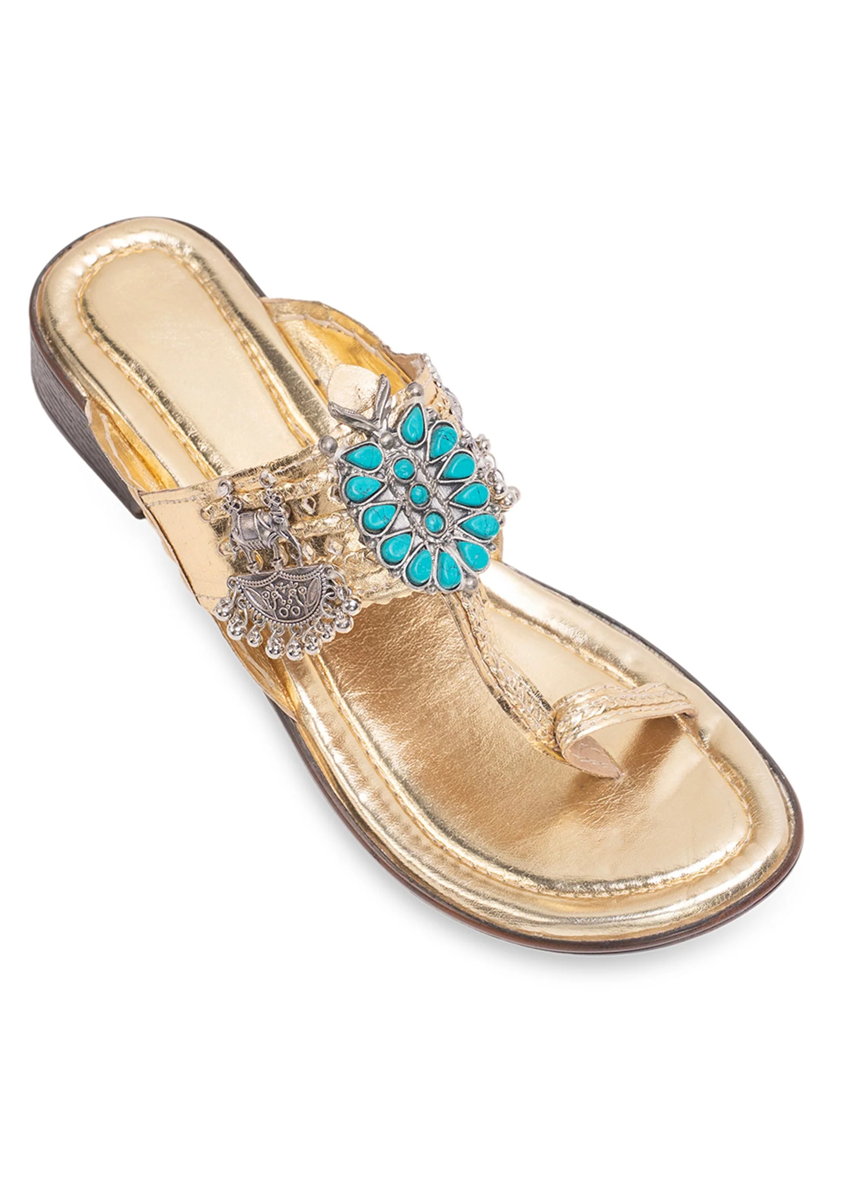 Gold Turquoise Detail Kolhapuri - Image 5