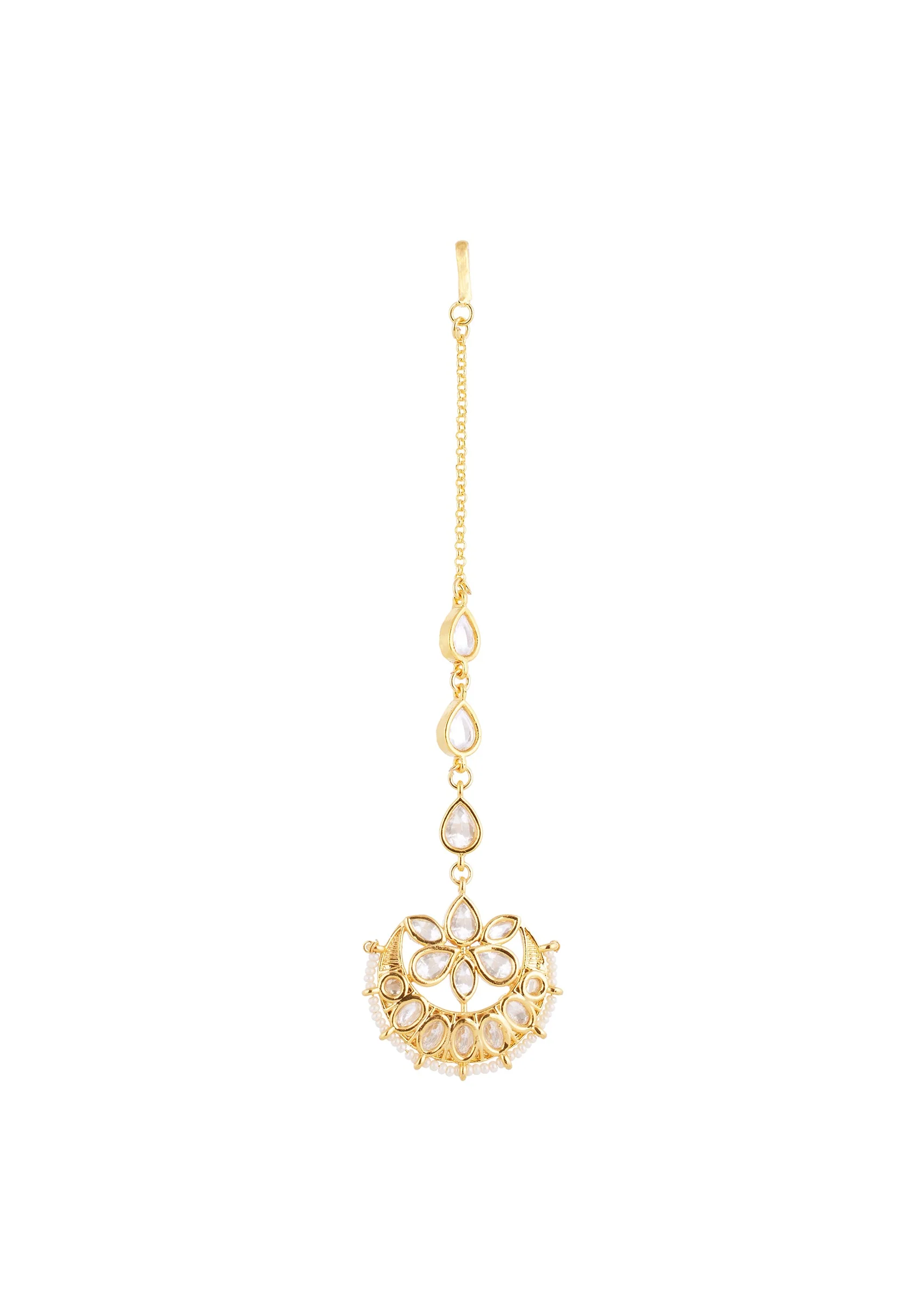Gold White Maangtikka With Graceful Detail - Image 2