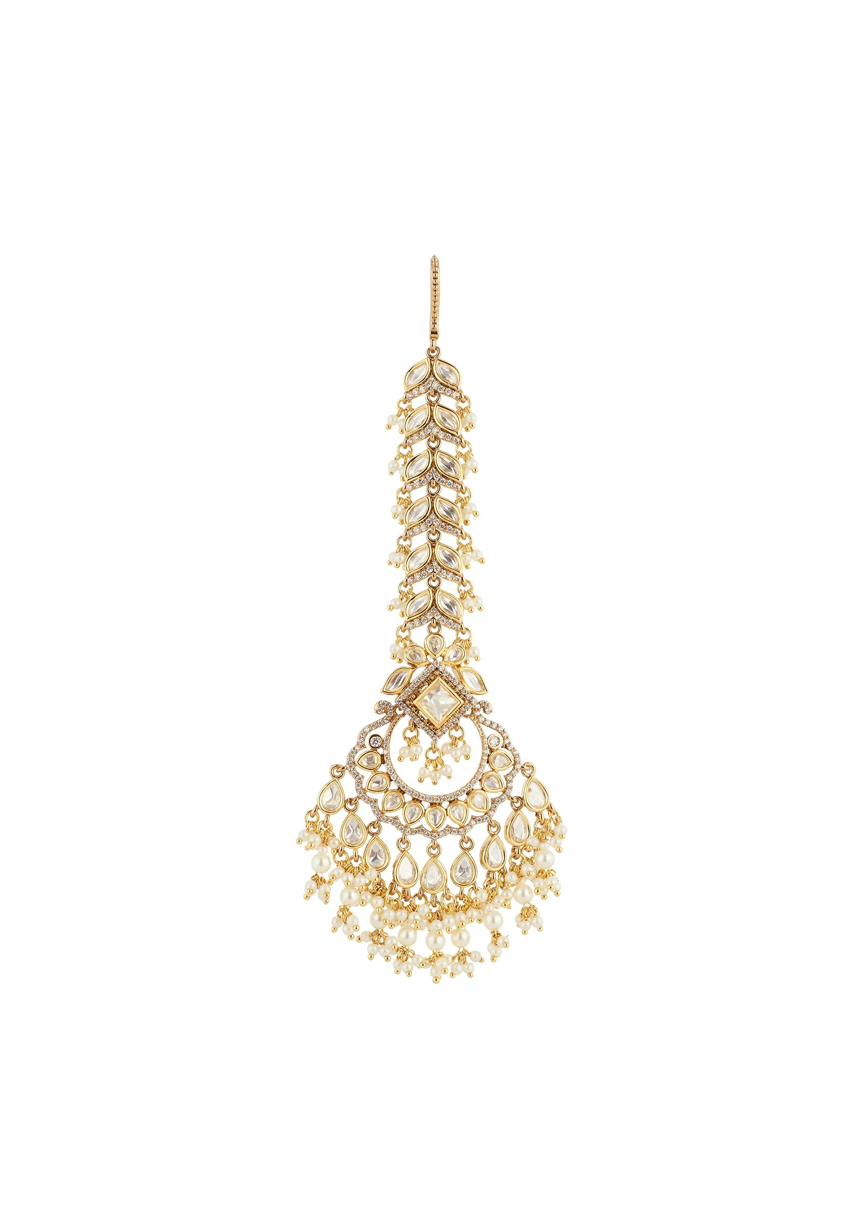 Gold White Maangtikkas With Polished Detail - Image 2