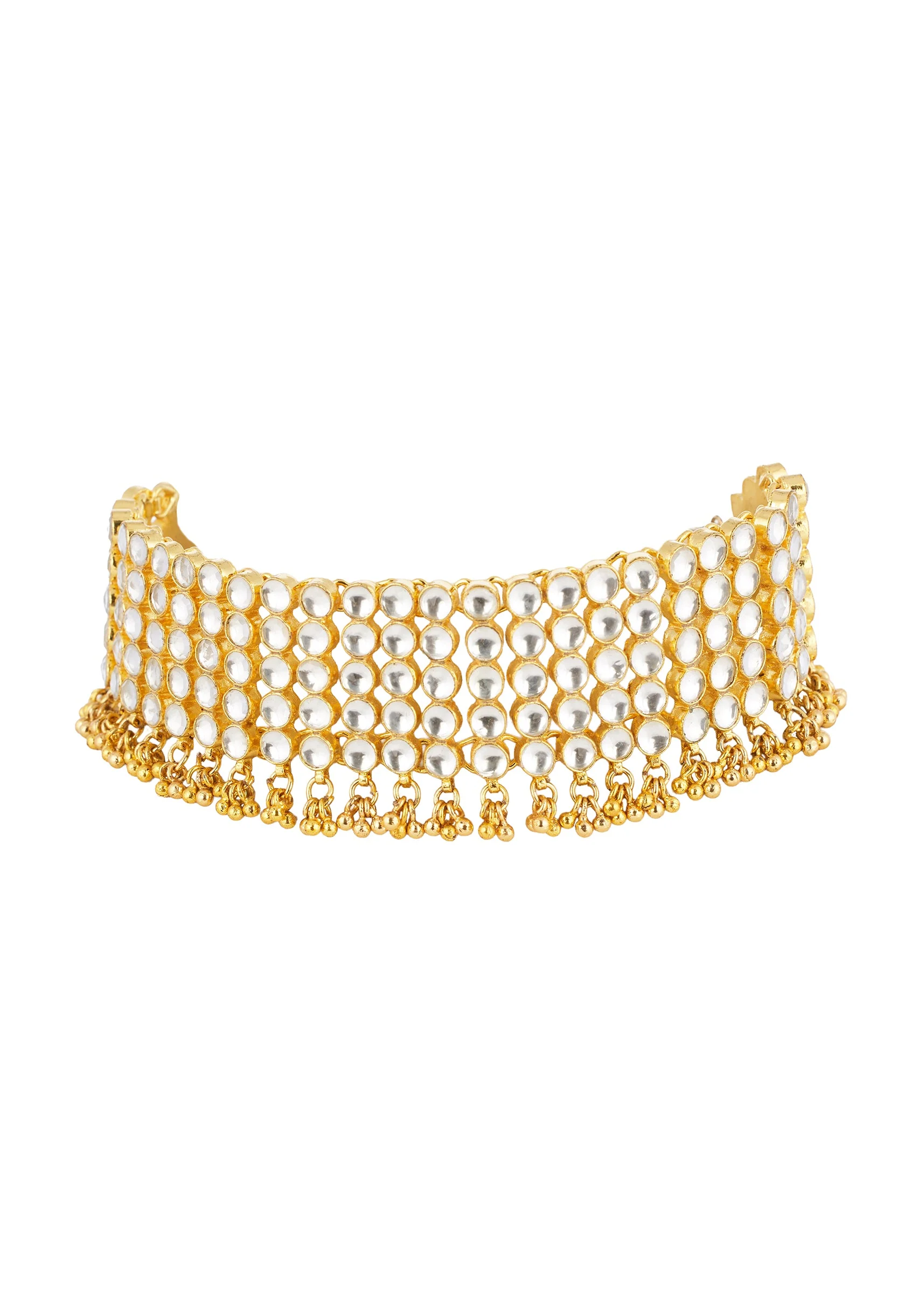 Gold White Necklace Set With Refined Kundan Detail - Image 3