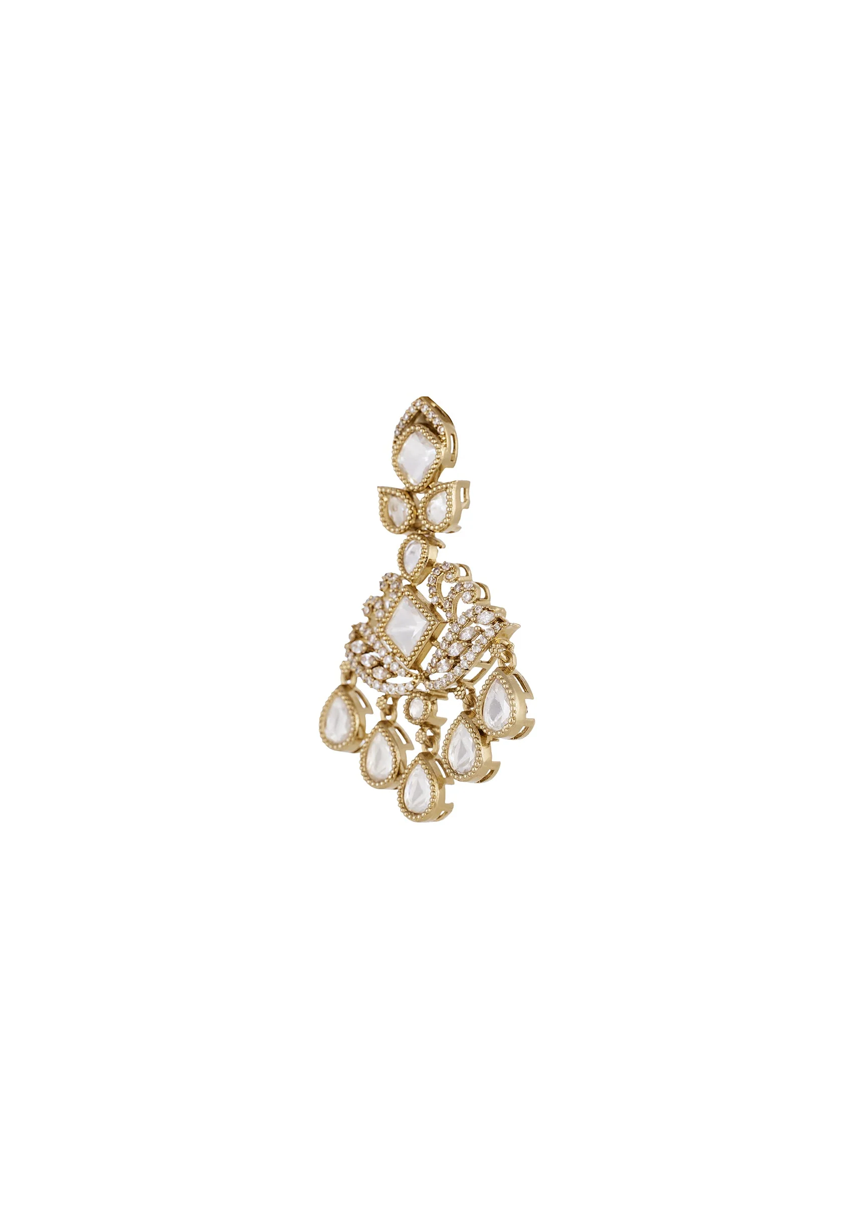 Gold White Polki Earrings With Timeless Detail - Image 4