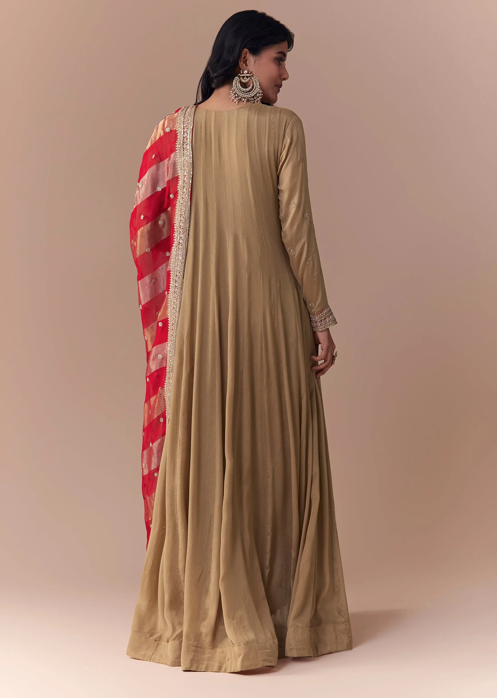 Gold Zardozi Embellished Anarkali with Dupatta - Image 4
