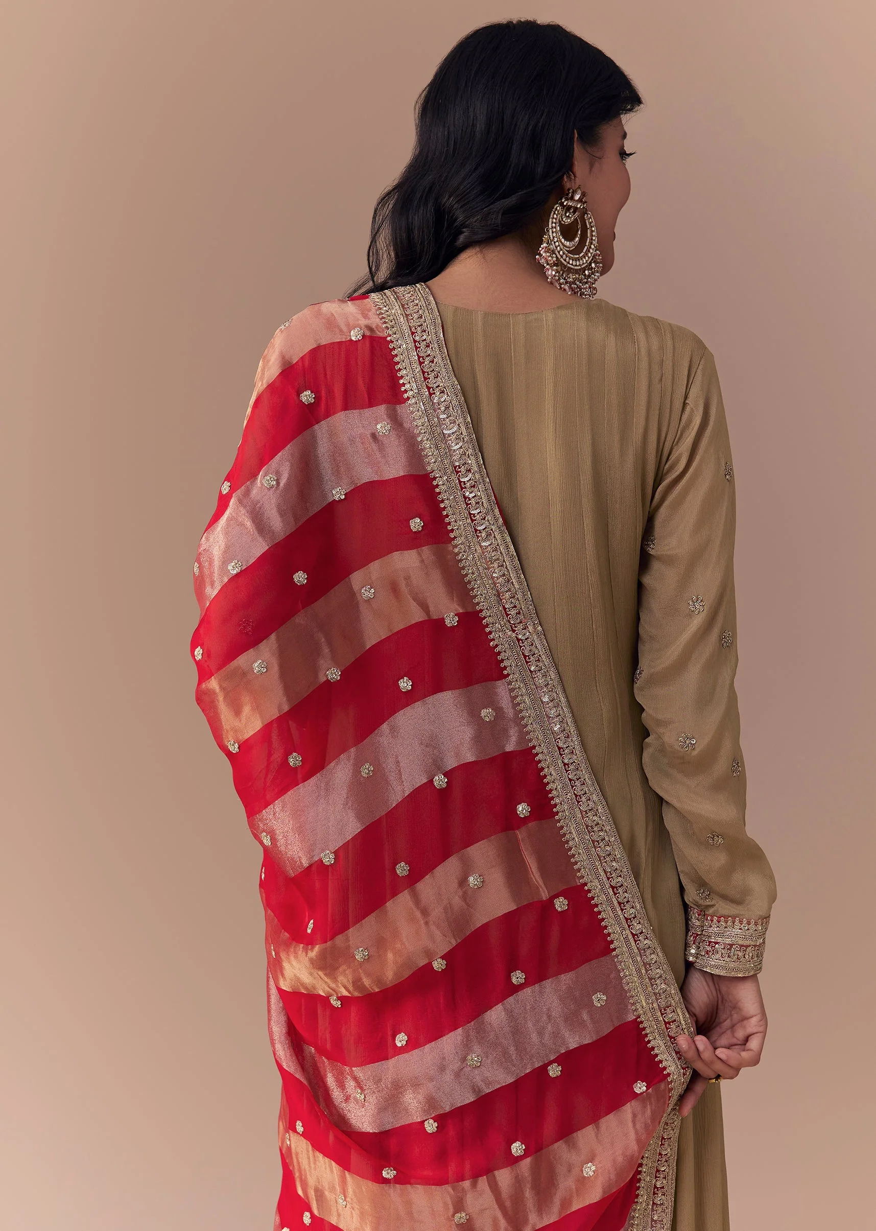 Gold Zardozi Embellished Anarkali with Dupatta - Image 6