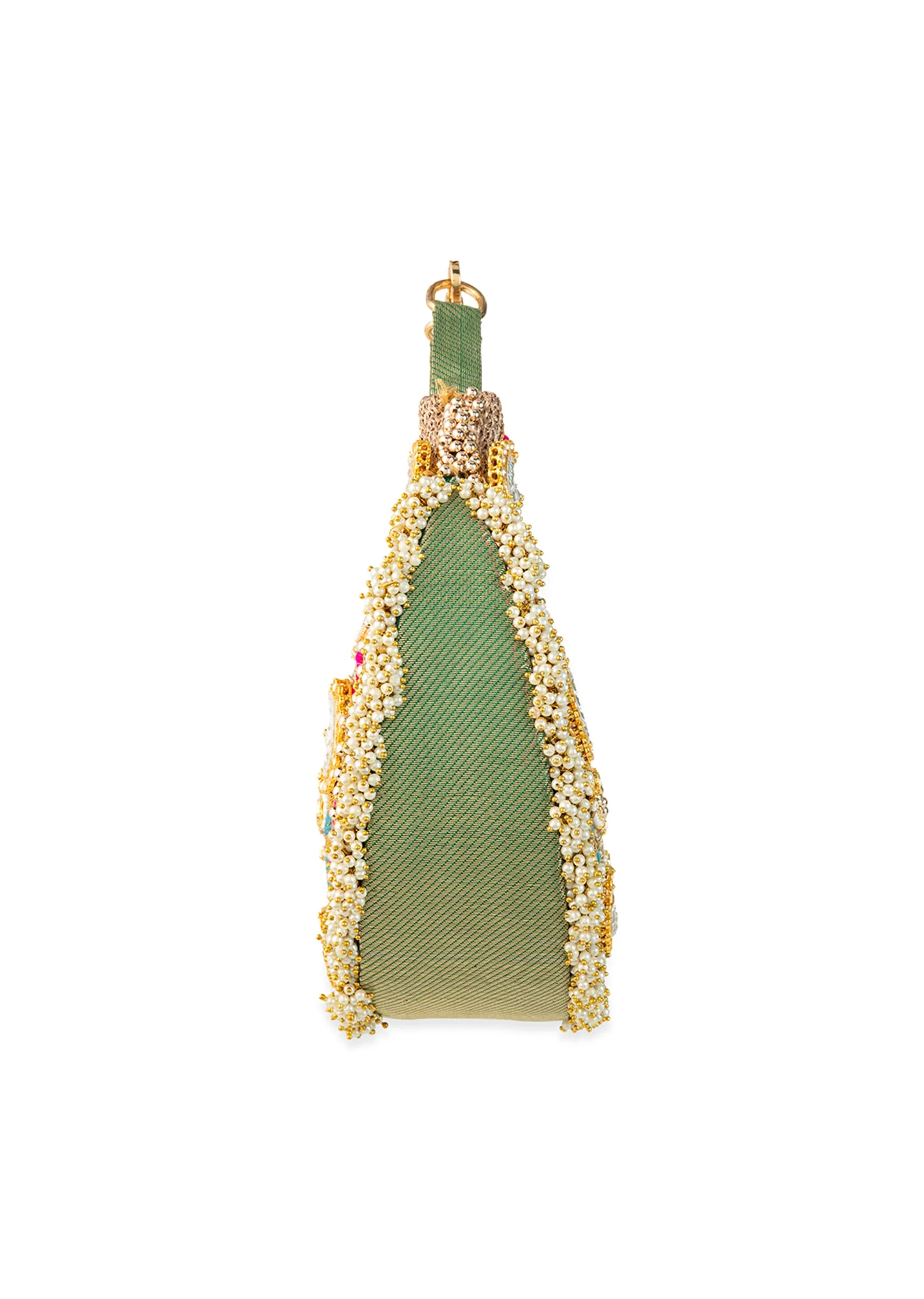 Gold Zardozi Embroidered Bag with Bead Tassels - Image 4