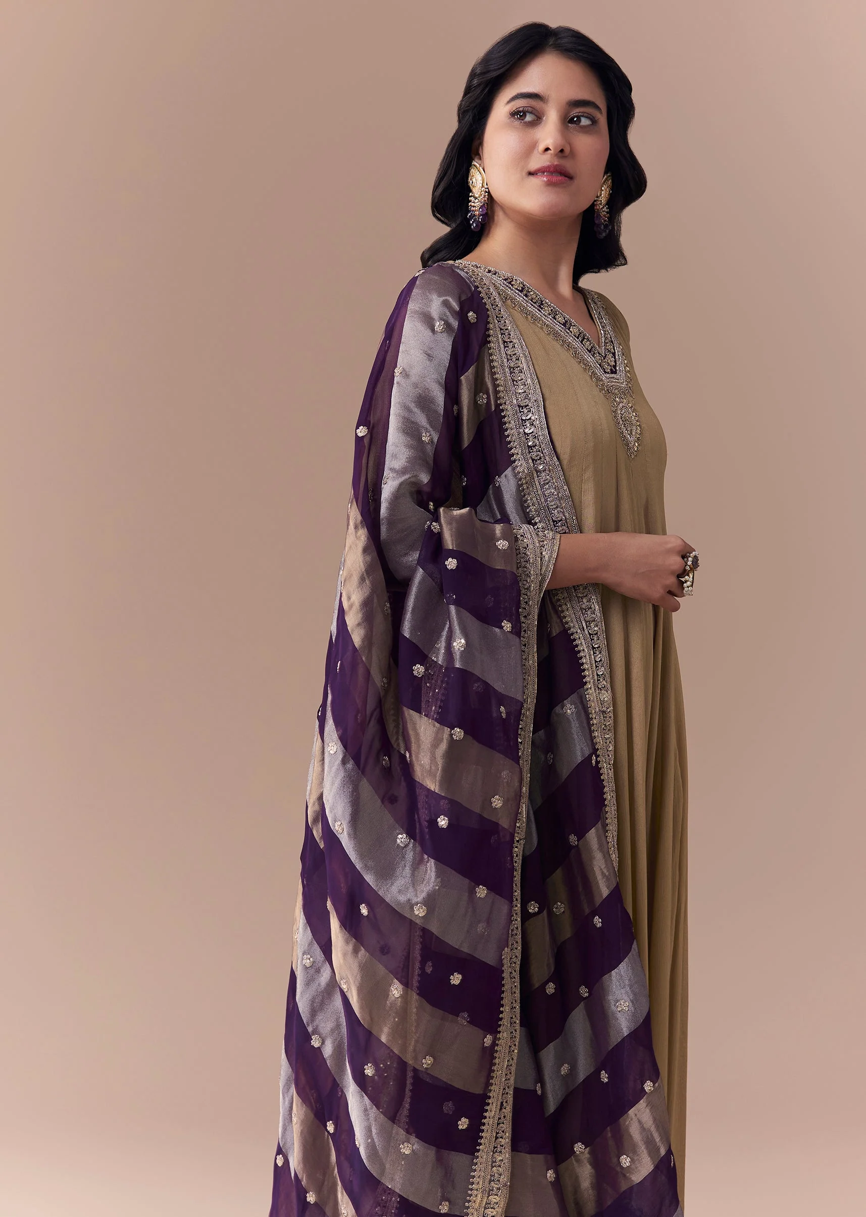 Gold Zardozi Work Anarkali with Dupatta - Image 5
