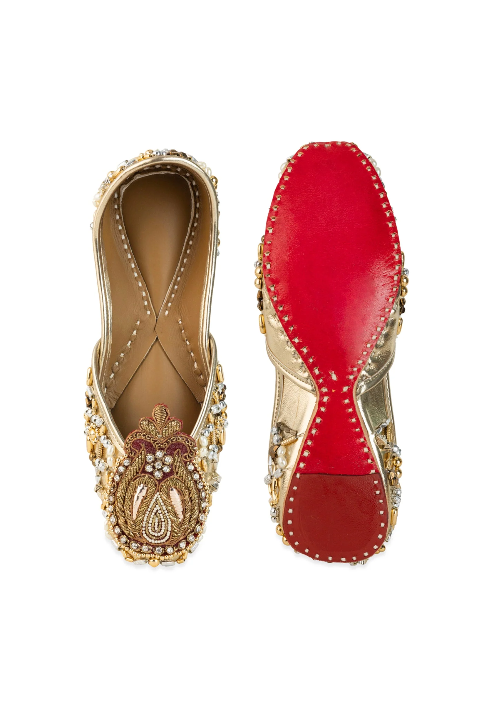 Gold Zari Hand Embellished Juttis - Image 4