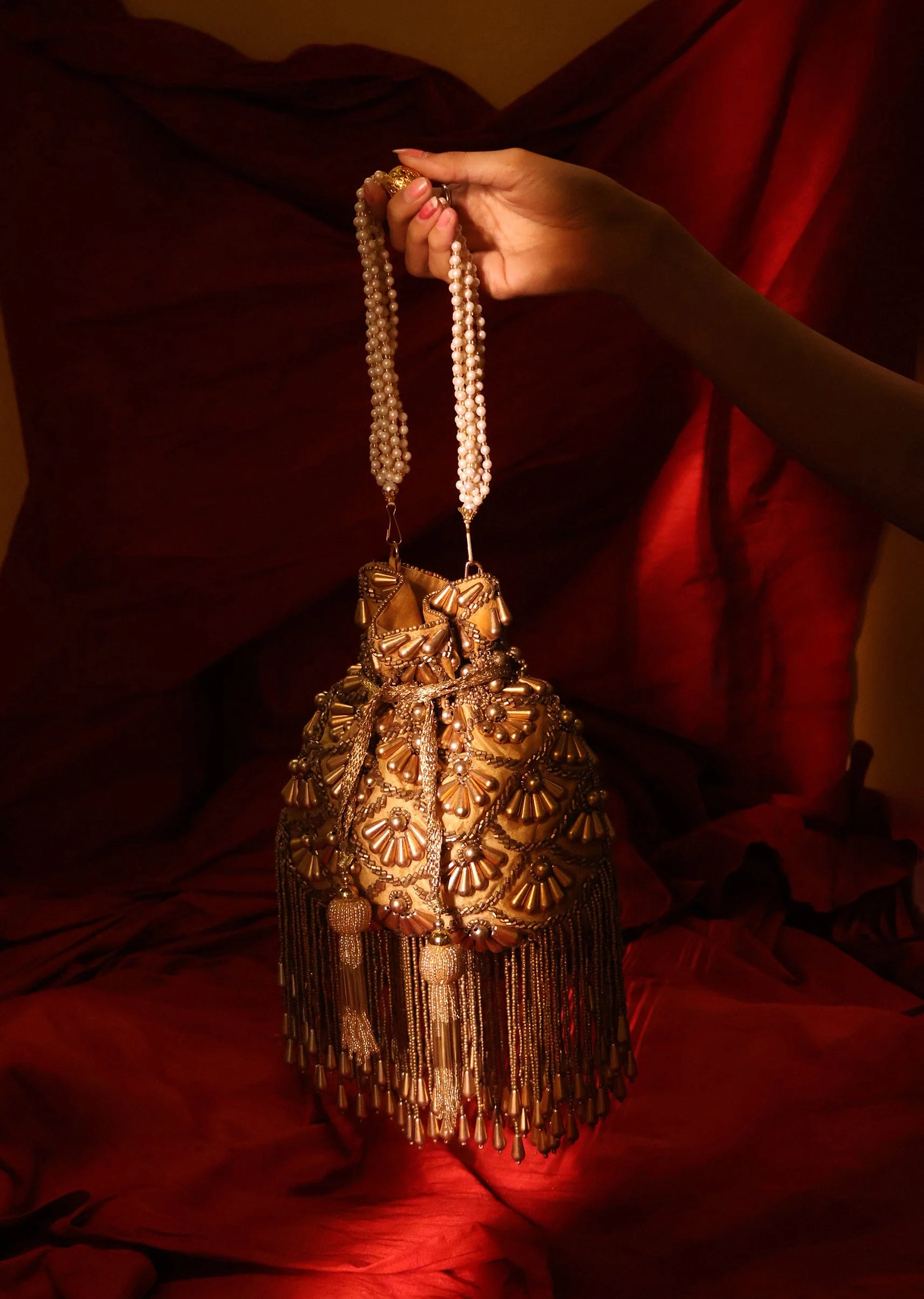 Golden Heritage Beaded Potli Bag - Image 2