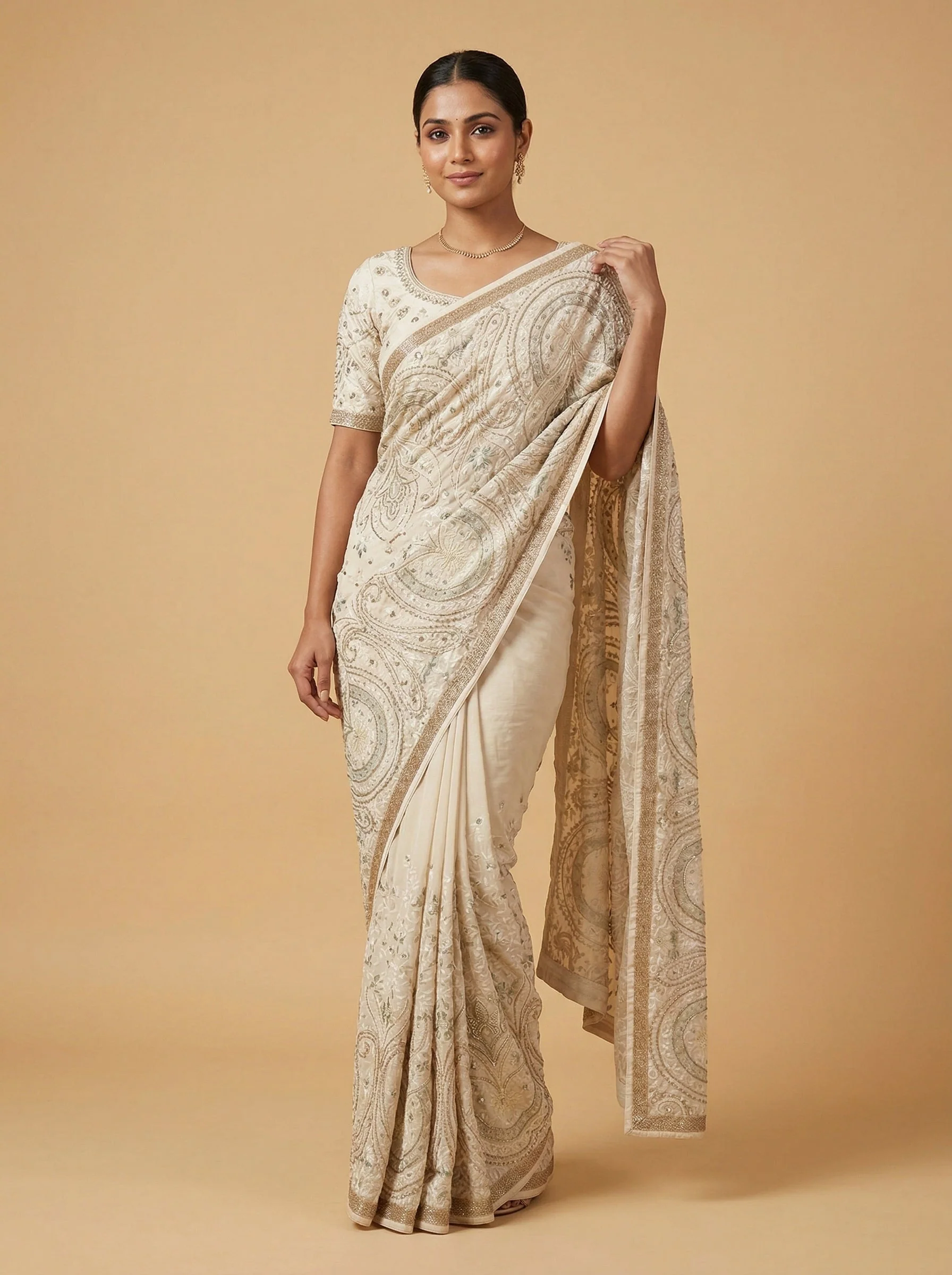 Gossamer White Intricate Saree