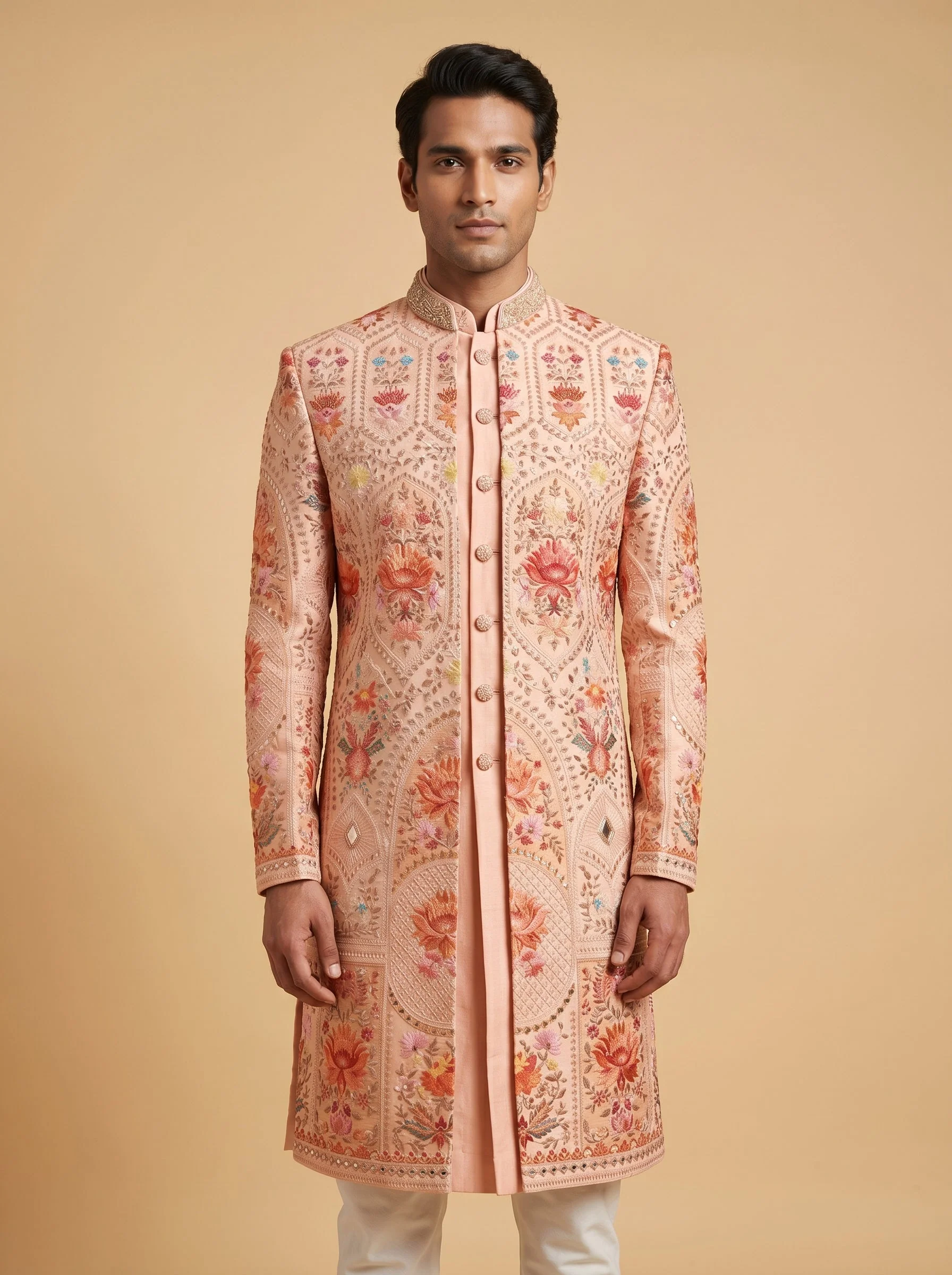 Graceful peach sherwani