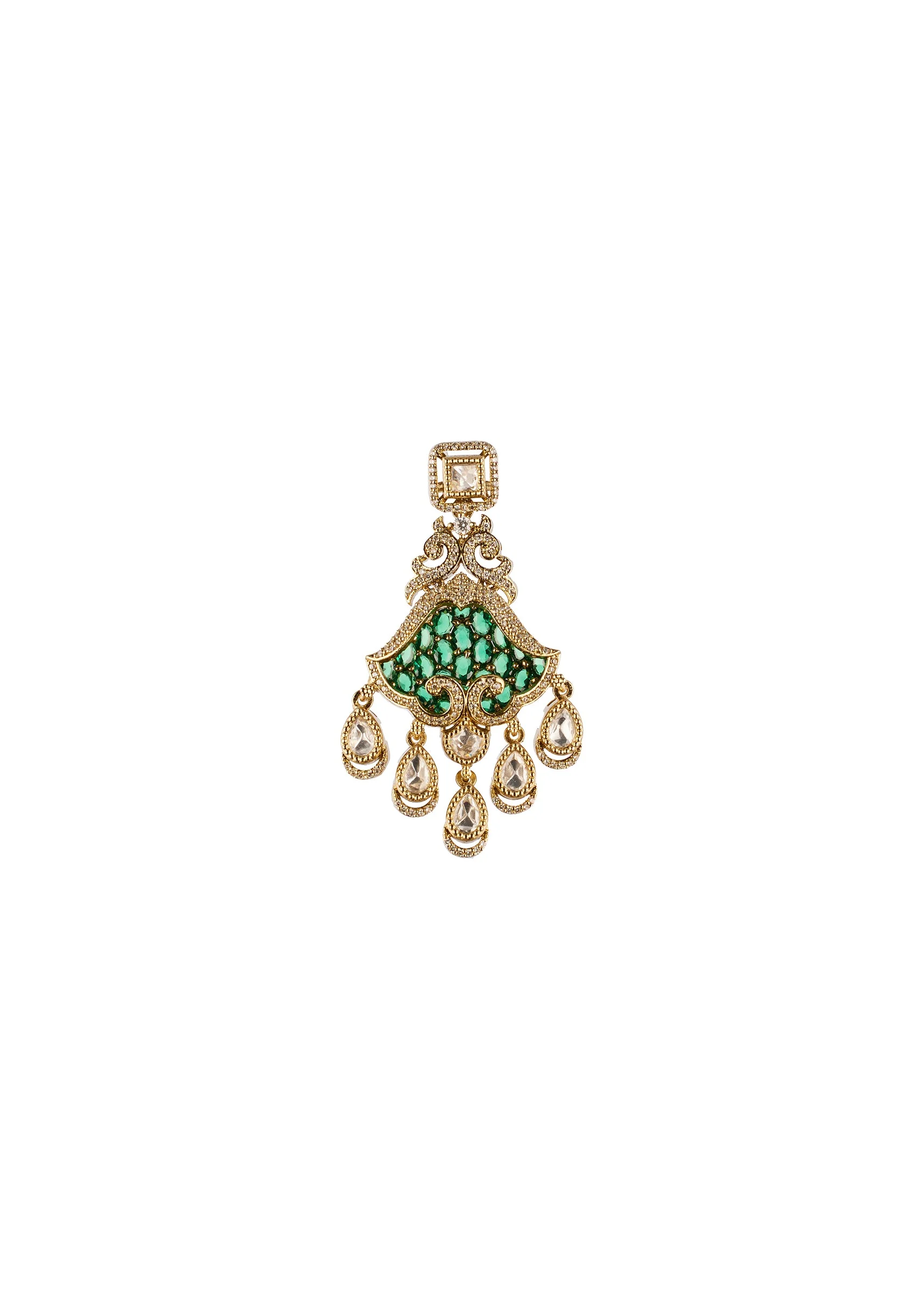 Green and Gold Anti Tarnish CZ Diamond Rhodium Plated Brass Earrings - Image 3
