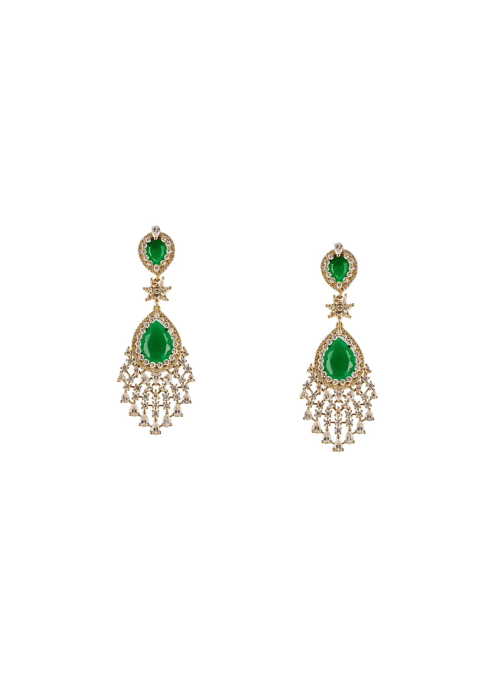 Green and Gold Anti Tarnish Finish CZ Diamond Necklace Set in Rhodium Plated Brass - Image 3