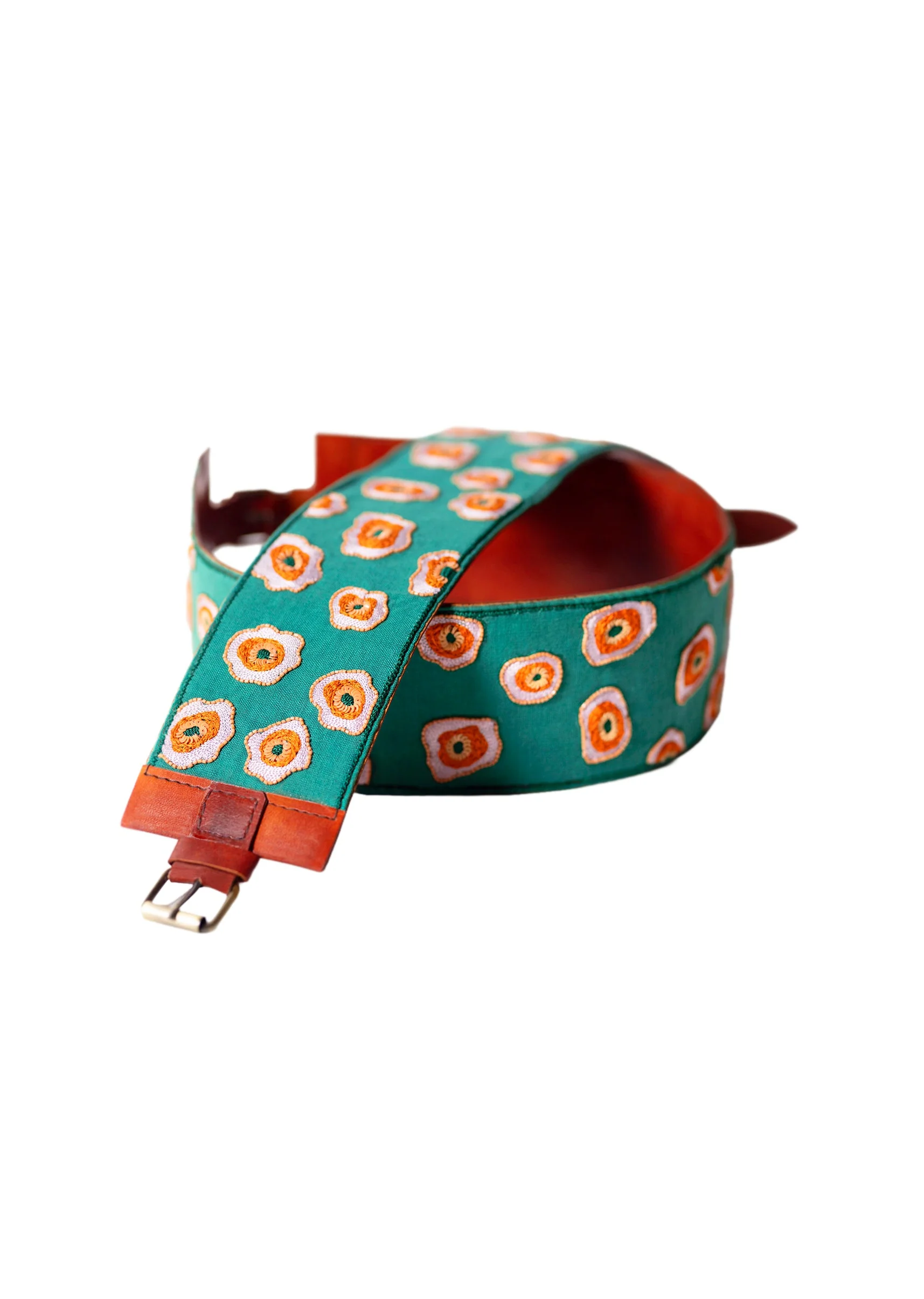 Green And Peach Embroidered Waist Belt - Image 3