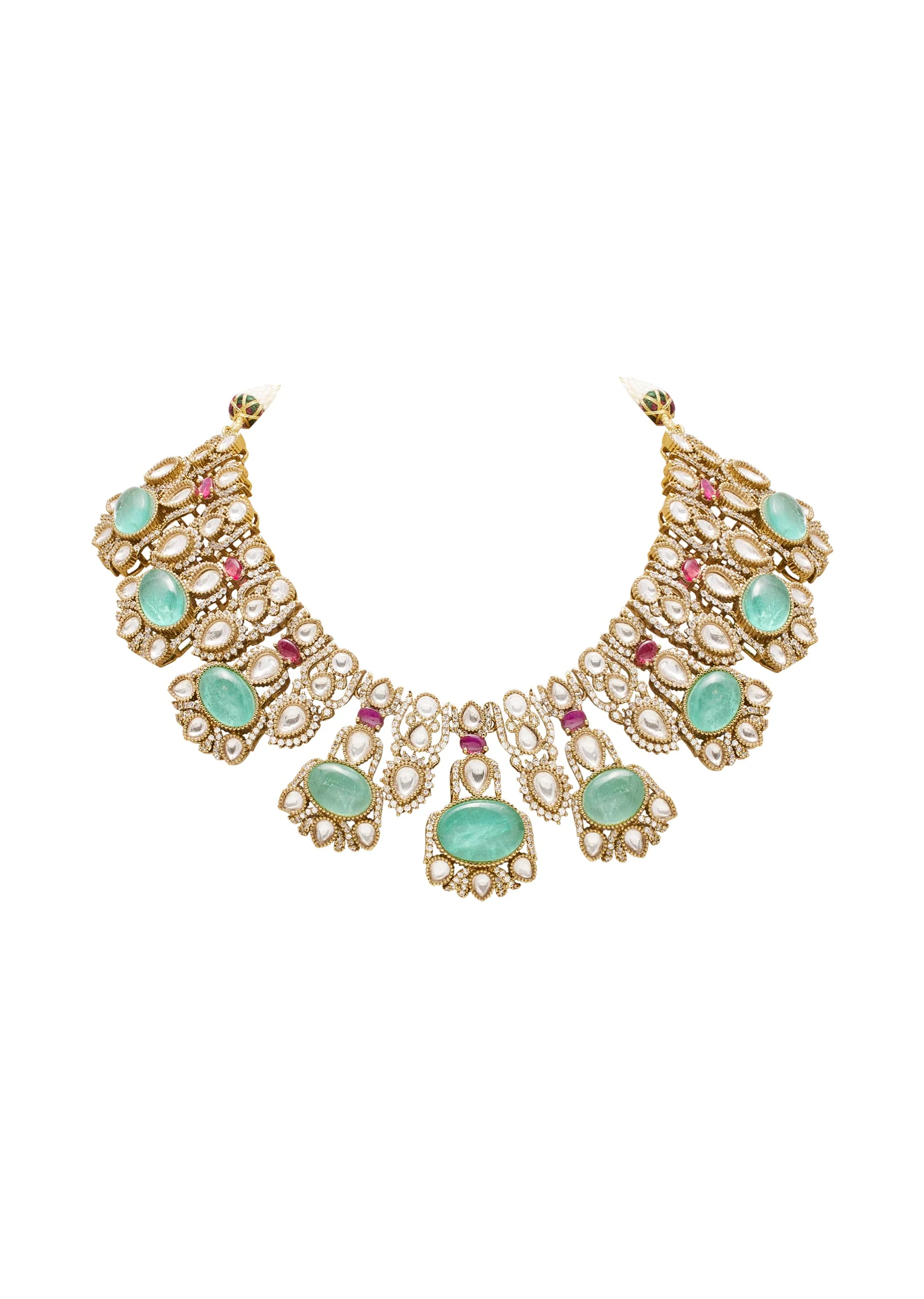 Green And Red Stone Embellished Necklace Set - Image 3