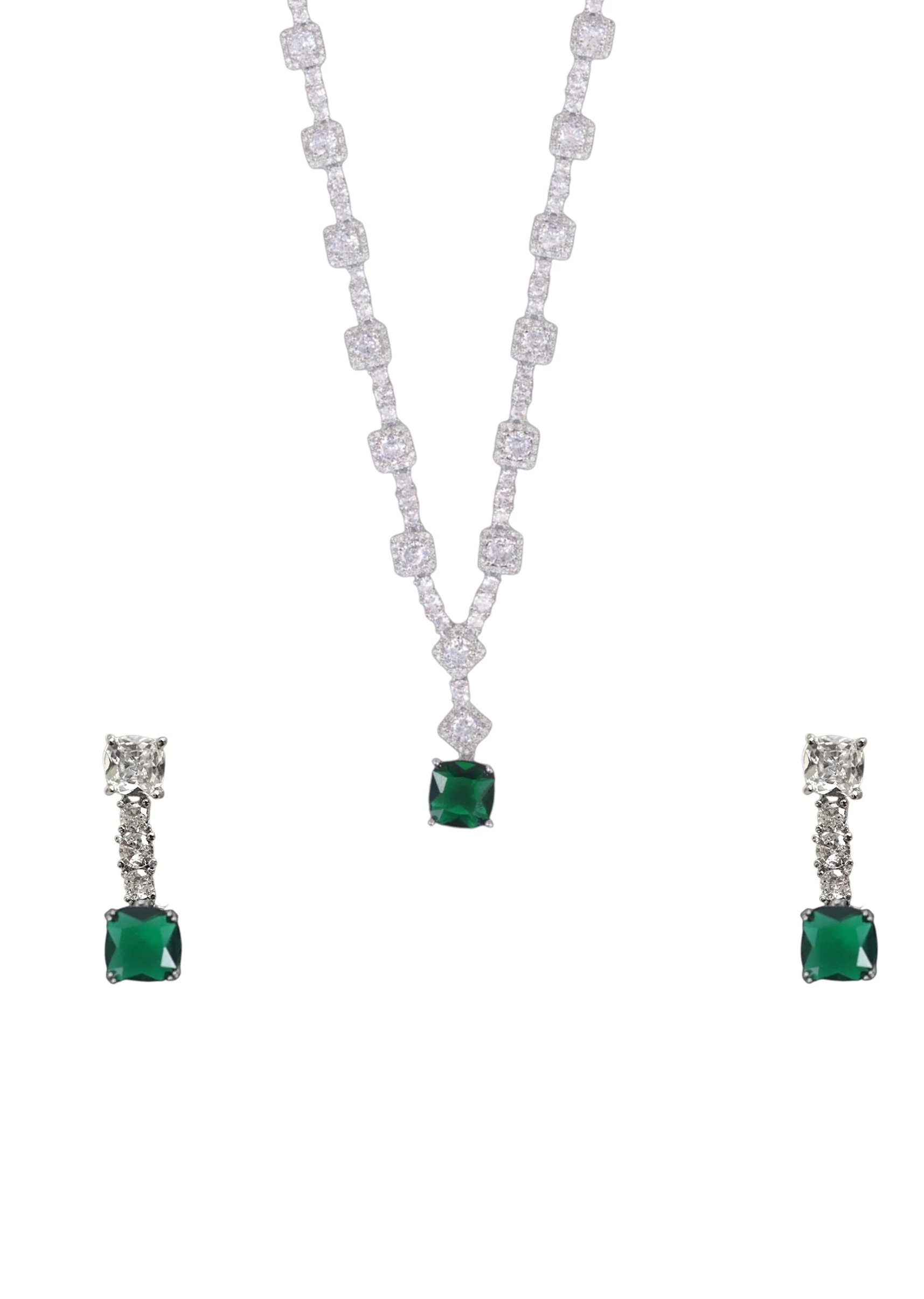 Green and Silver Zircon Necklace Set - Image 2
