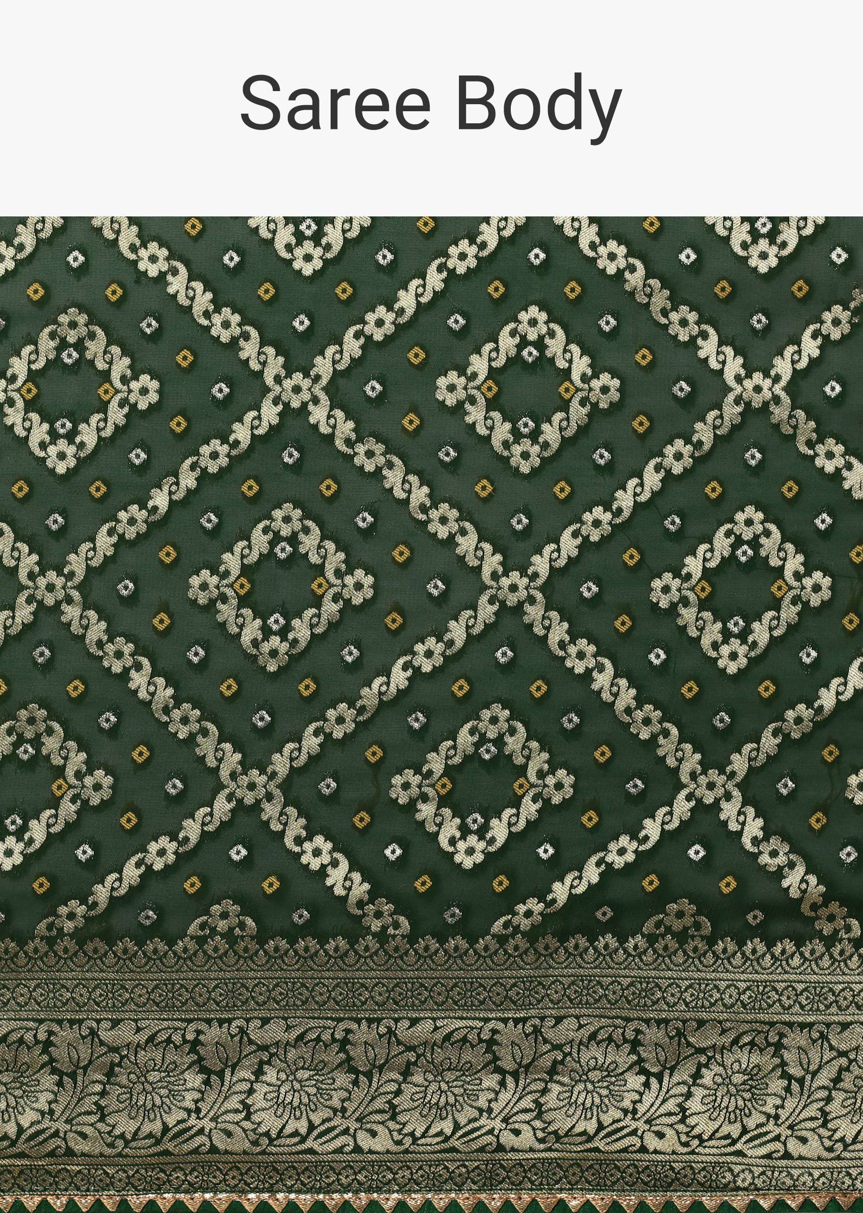 Green Banarasi Georgette Saree With Zari Bandhani Weave And Unstitched Blouse Piece - Image 9