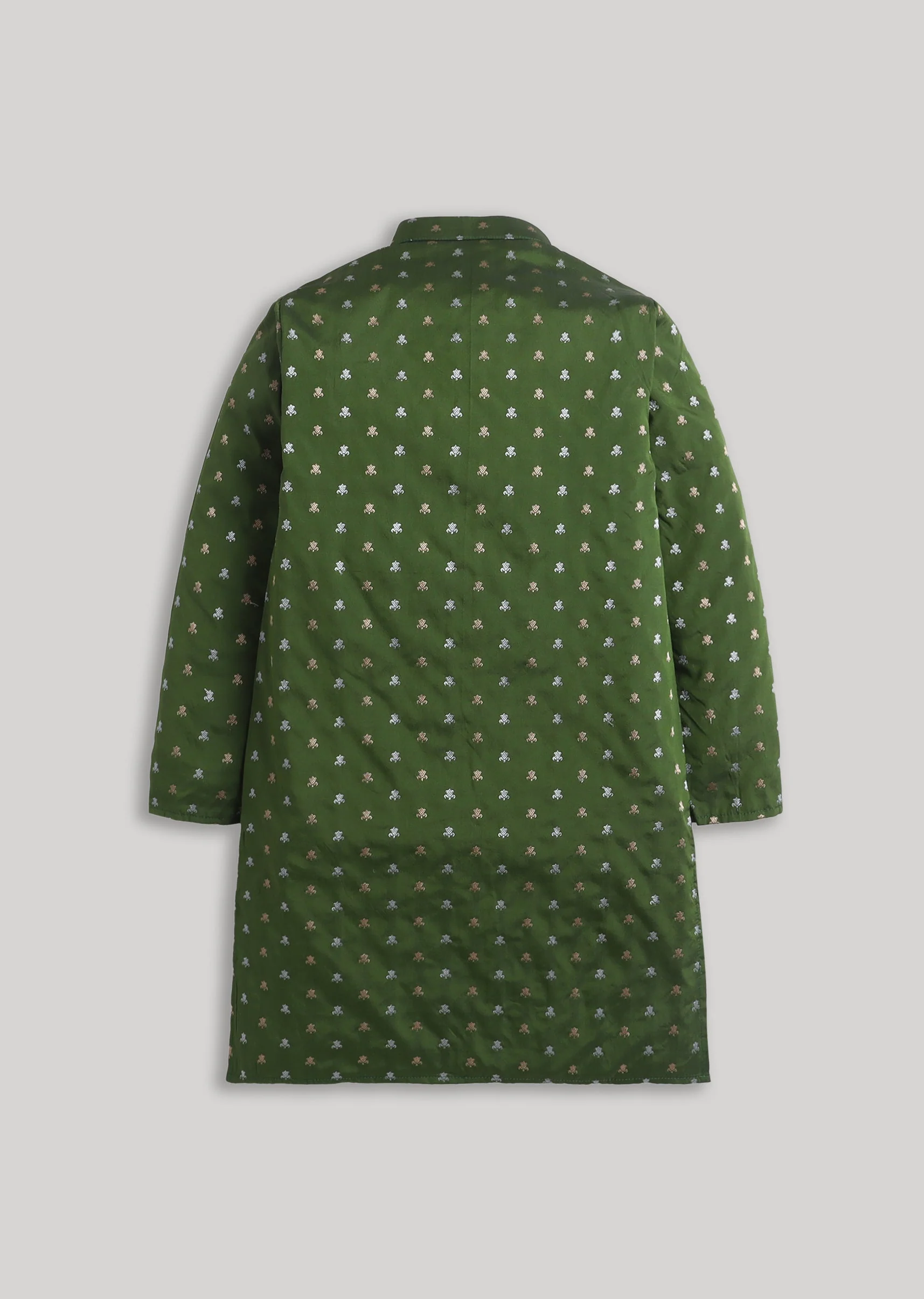 Green Banarasi Silk Boys Kurta Set - Image 3