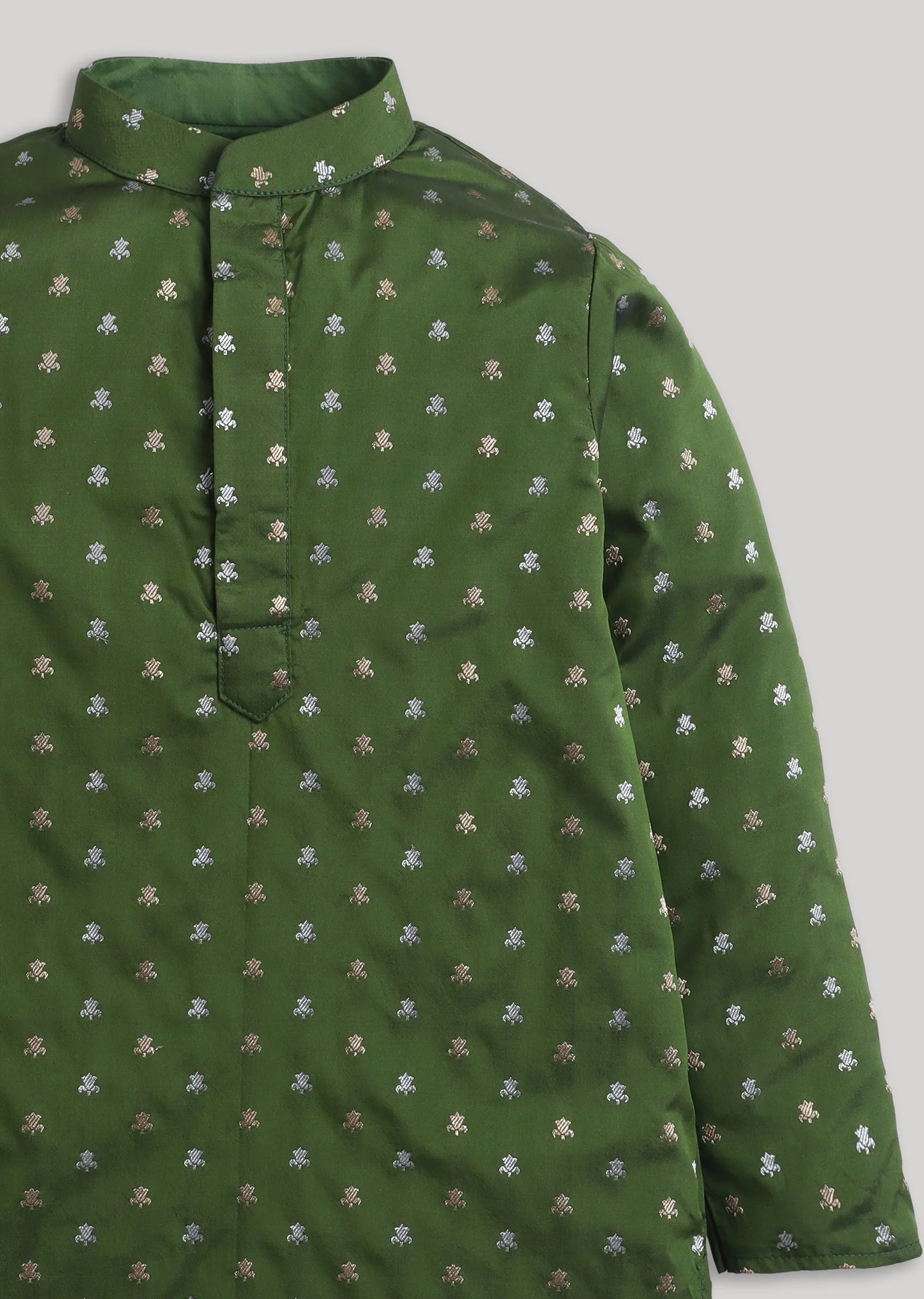 Green Banarasi Silk Boys Kurta Set - Image 4