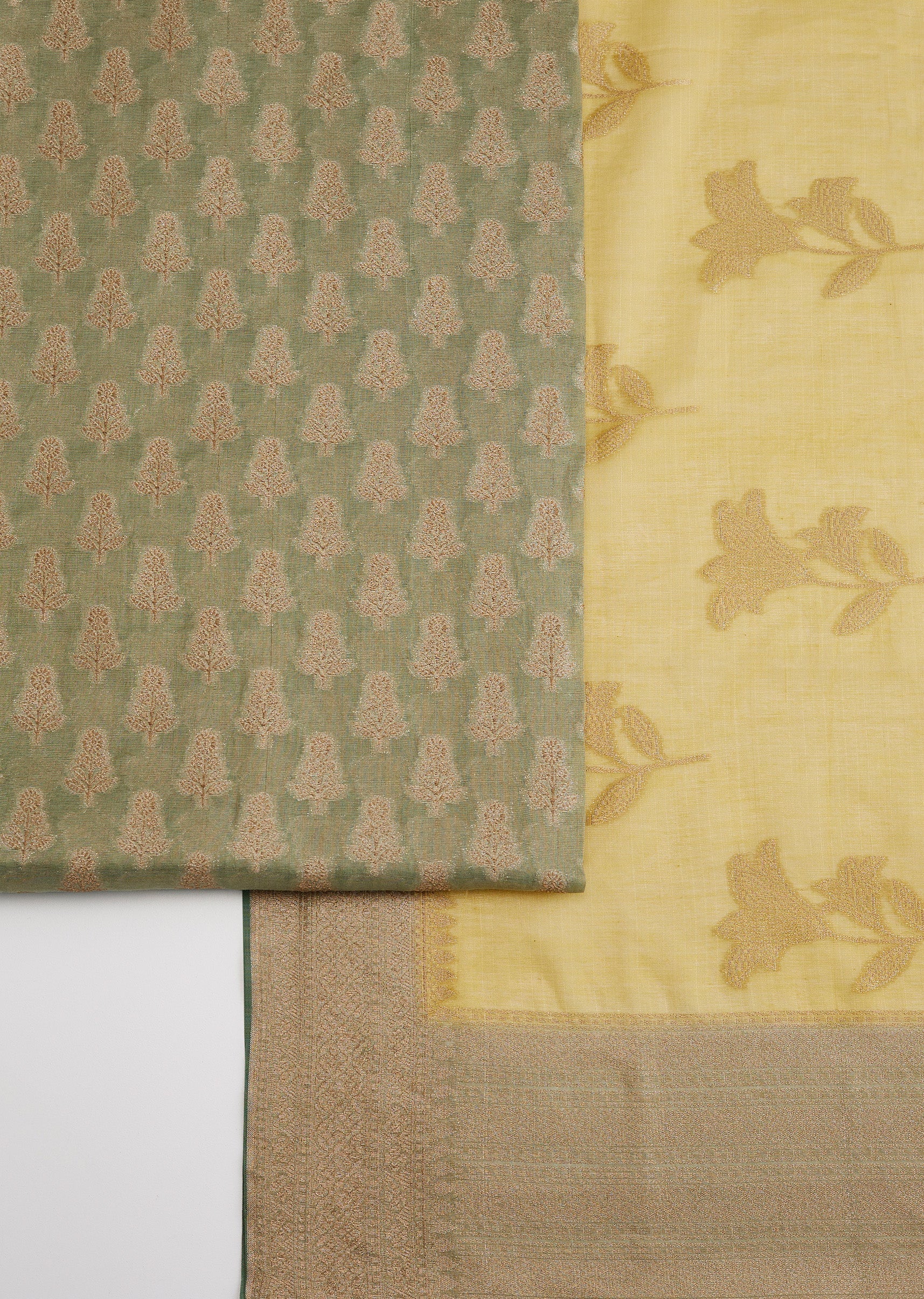 Green Banarasi Silk Brocade Unstitched Suit Set With Dupatta - Image 3