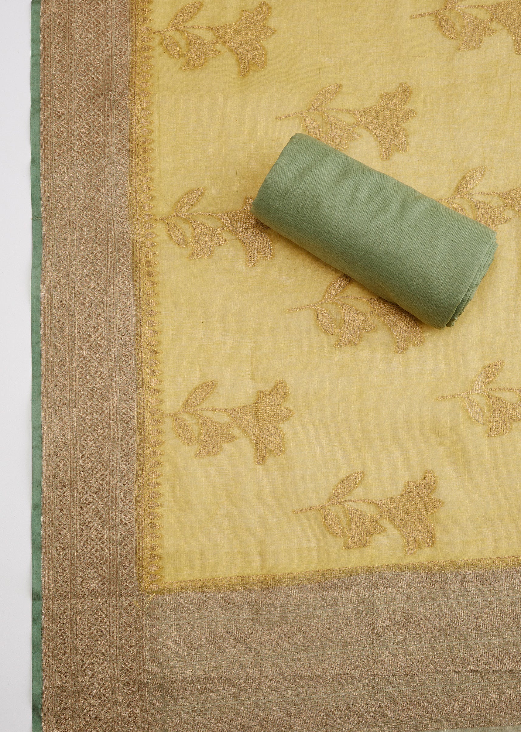 Green Banarasi Silk Brocade Unstitched Suit Set With Dupatta - Image 4