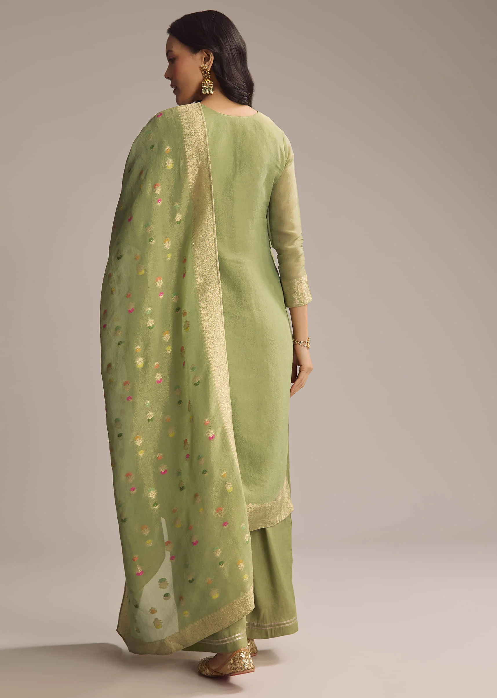 Green Banarasi Tissue Palazzo Suit - Image 5