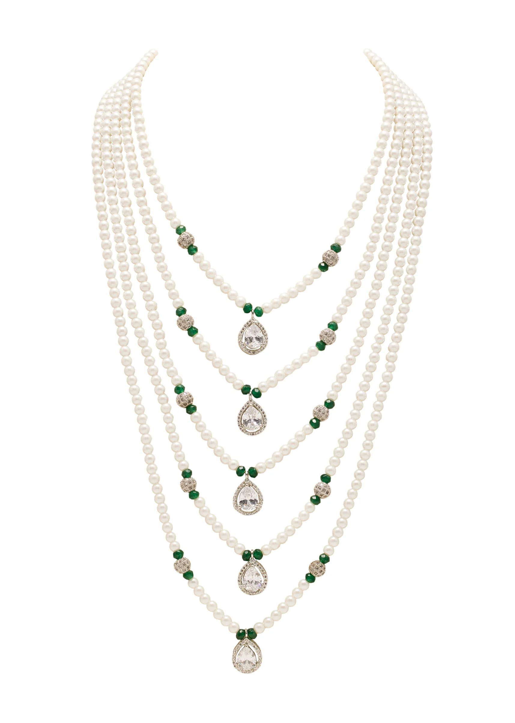 Green Beaded Layered Long Necklace