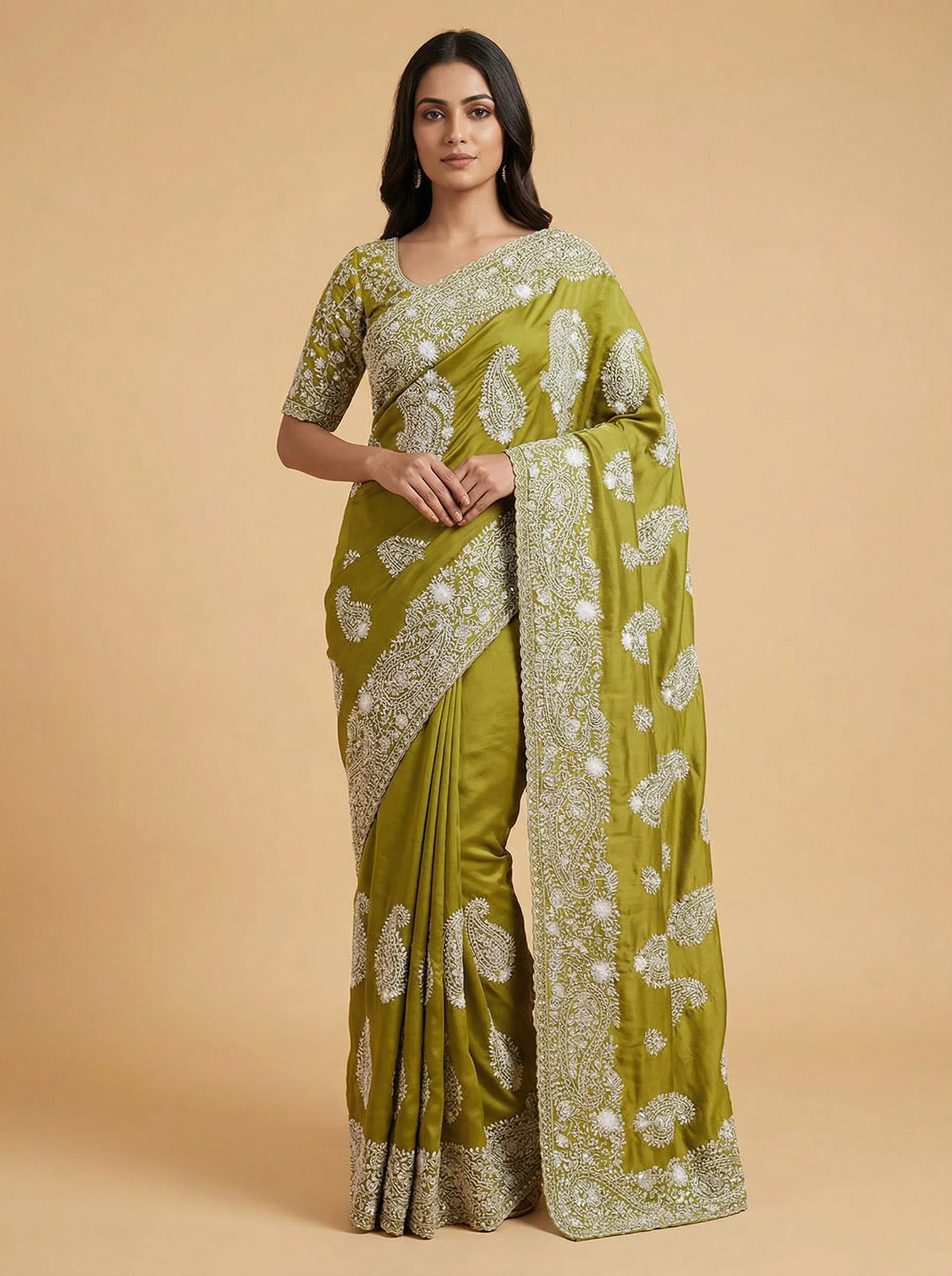 Green Brisk Embroidered Saree