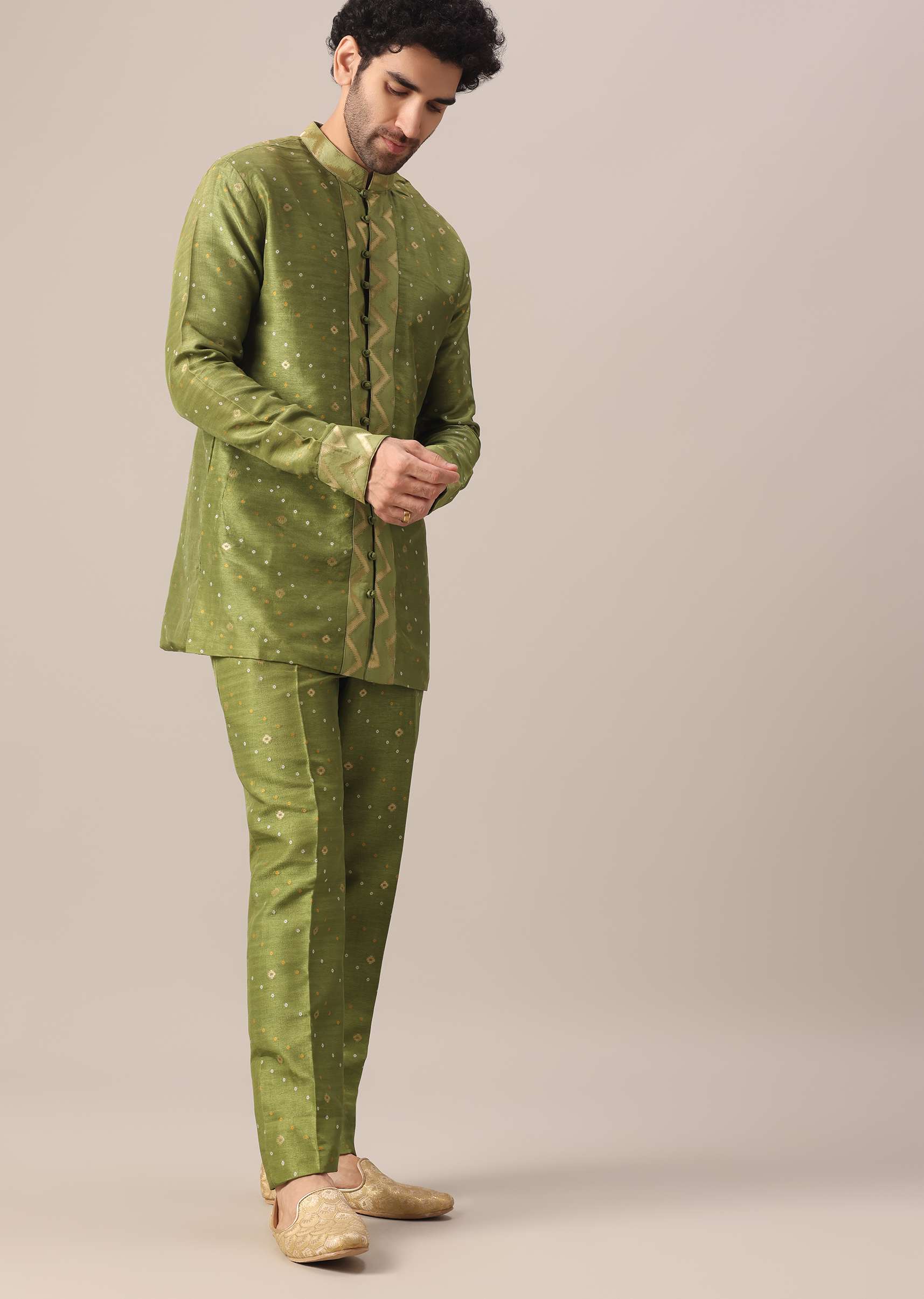 Green Brocade Kurta And Pant Co-ord Set - Image 2