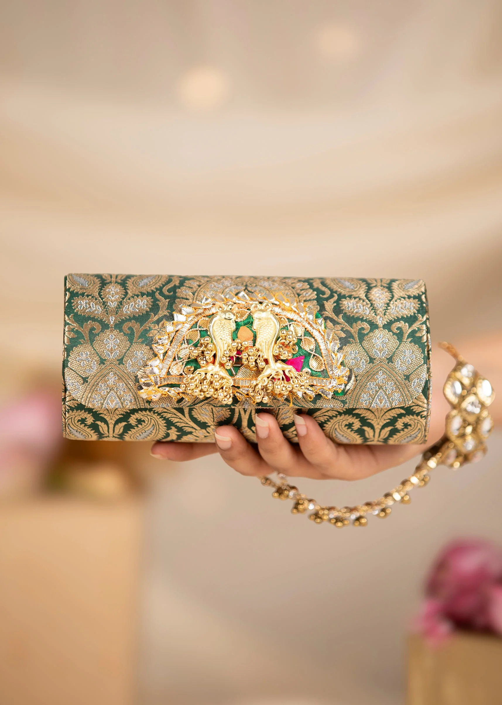 Green Brocade Paisley Motif Bag