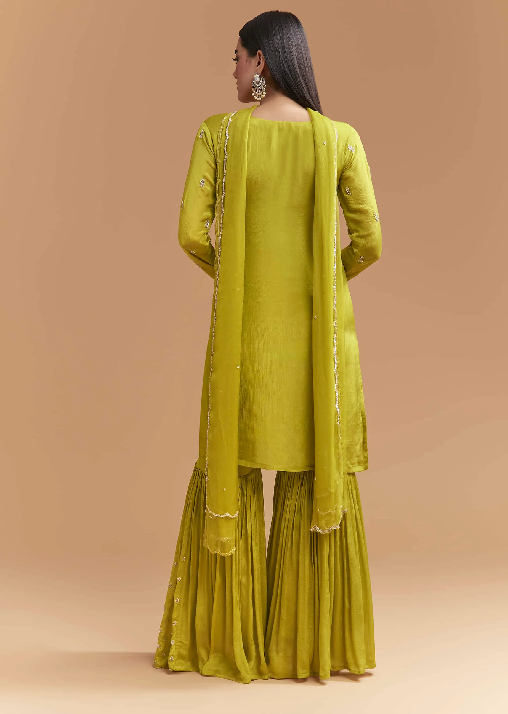 Green Chinon Sharara Suit With Heavy Hand Embroidery - Image 5