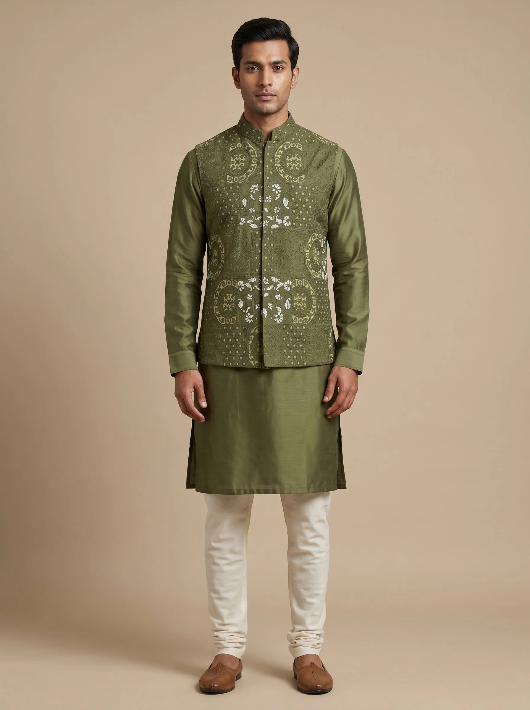 Green Classic Jacket Kurta Set