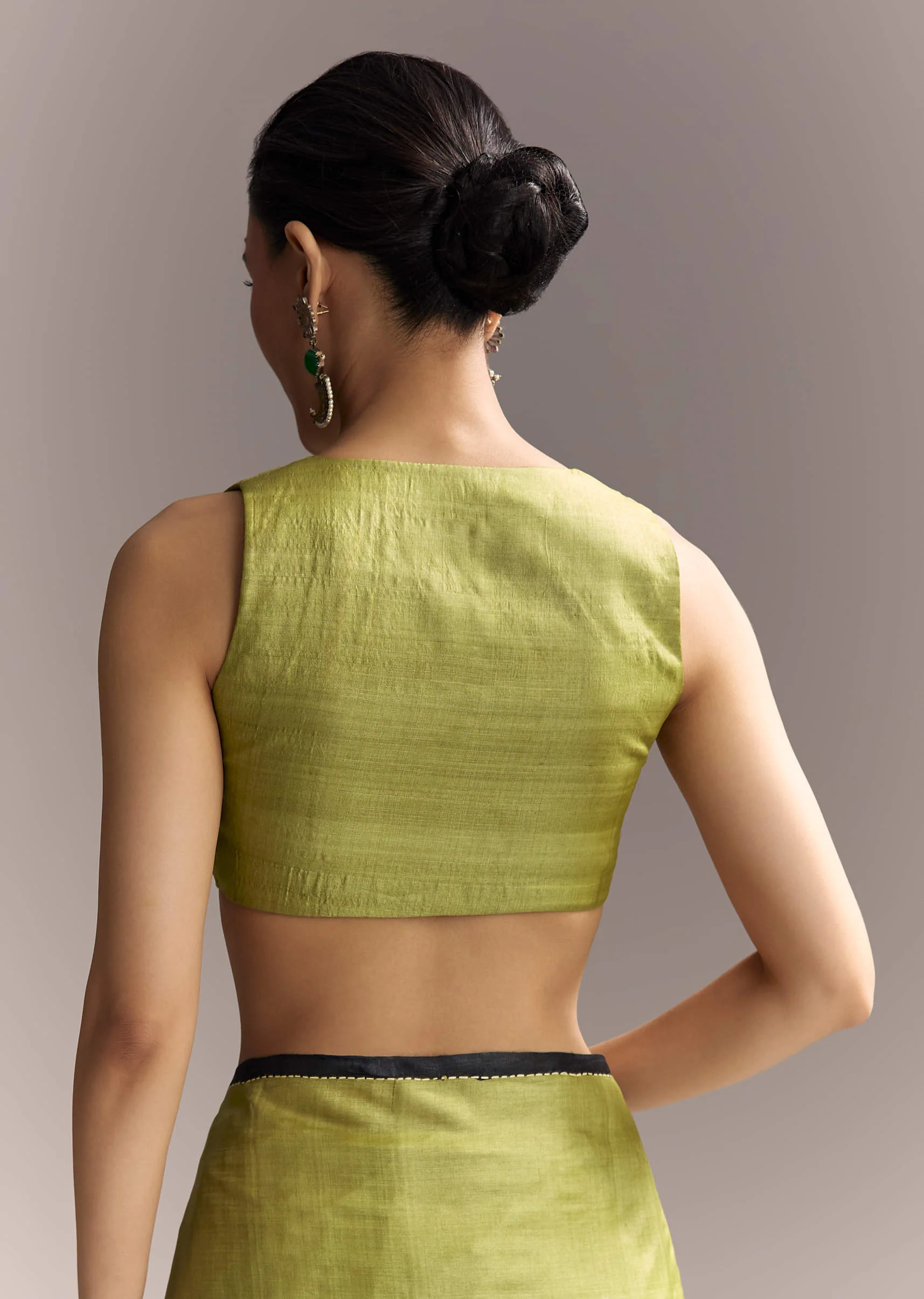 Green Cotton Authentic Hand Painted Saree With Contrast Border - Image 8