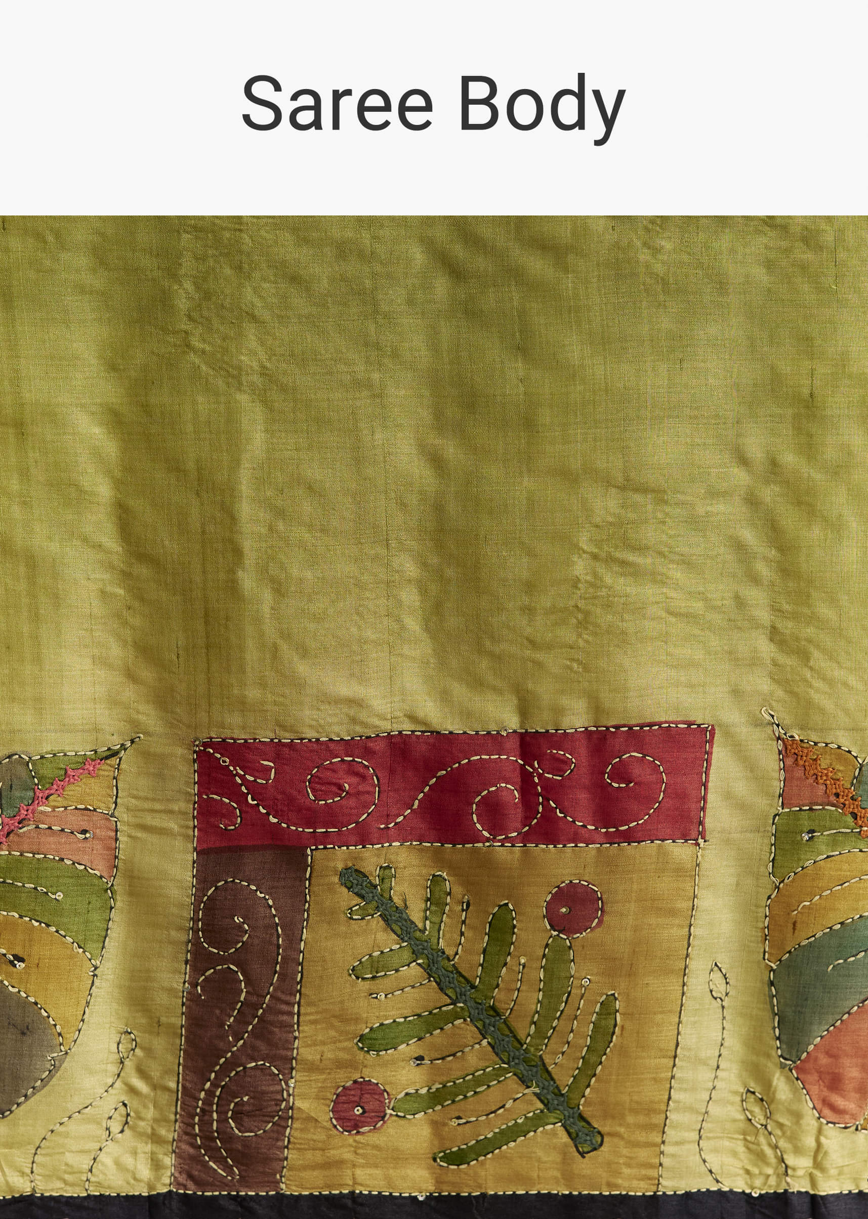 Green Cotton Authentic Hand Painted Saree With Contrast Border - Image 9
