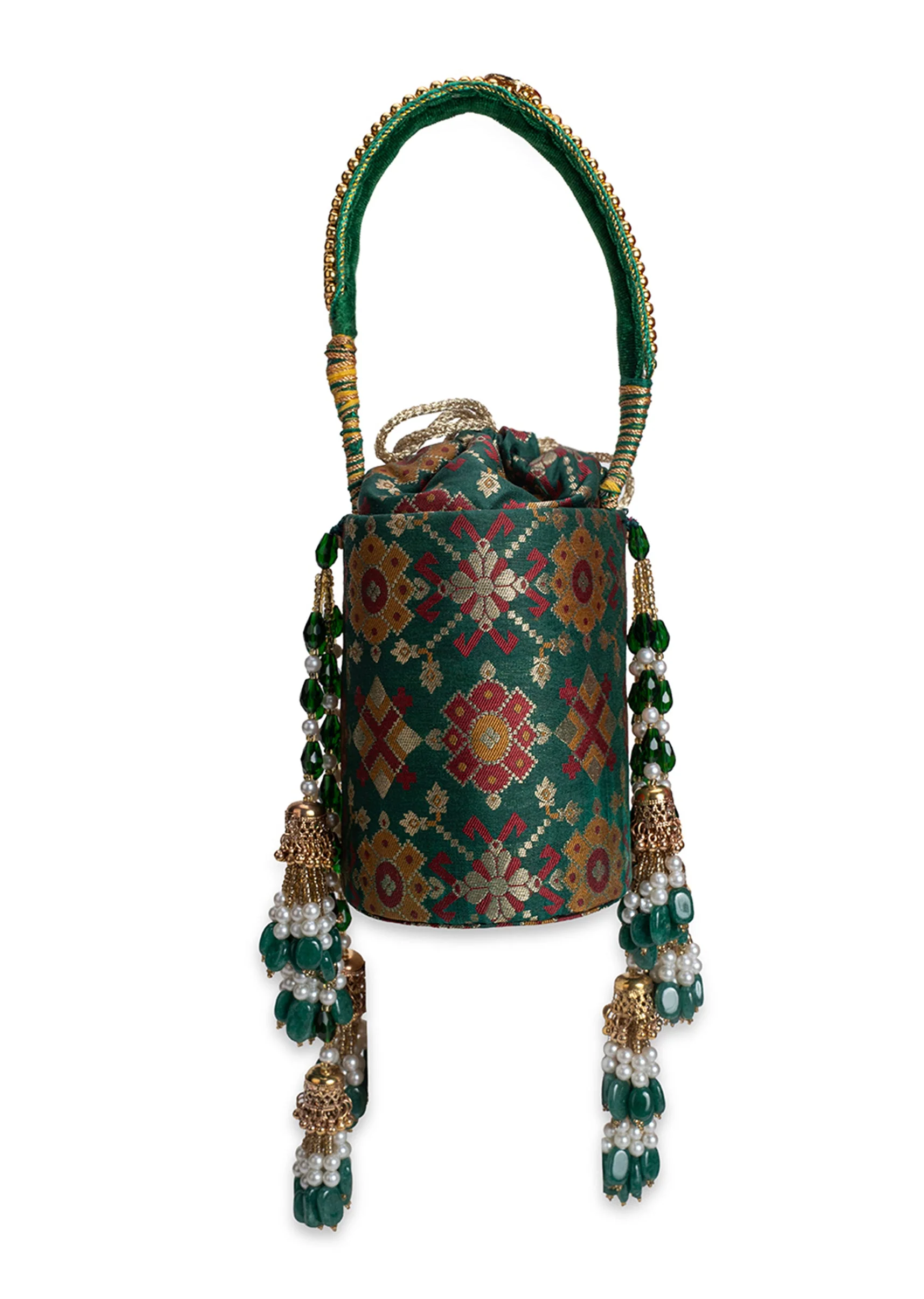 Green Cotton Potli Bag - Image 6