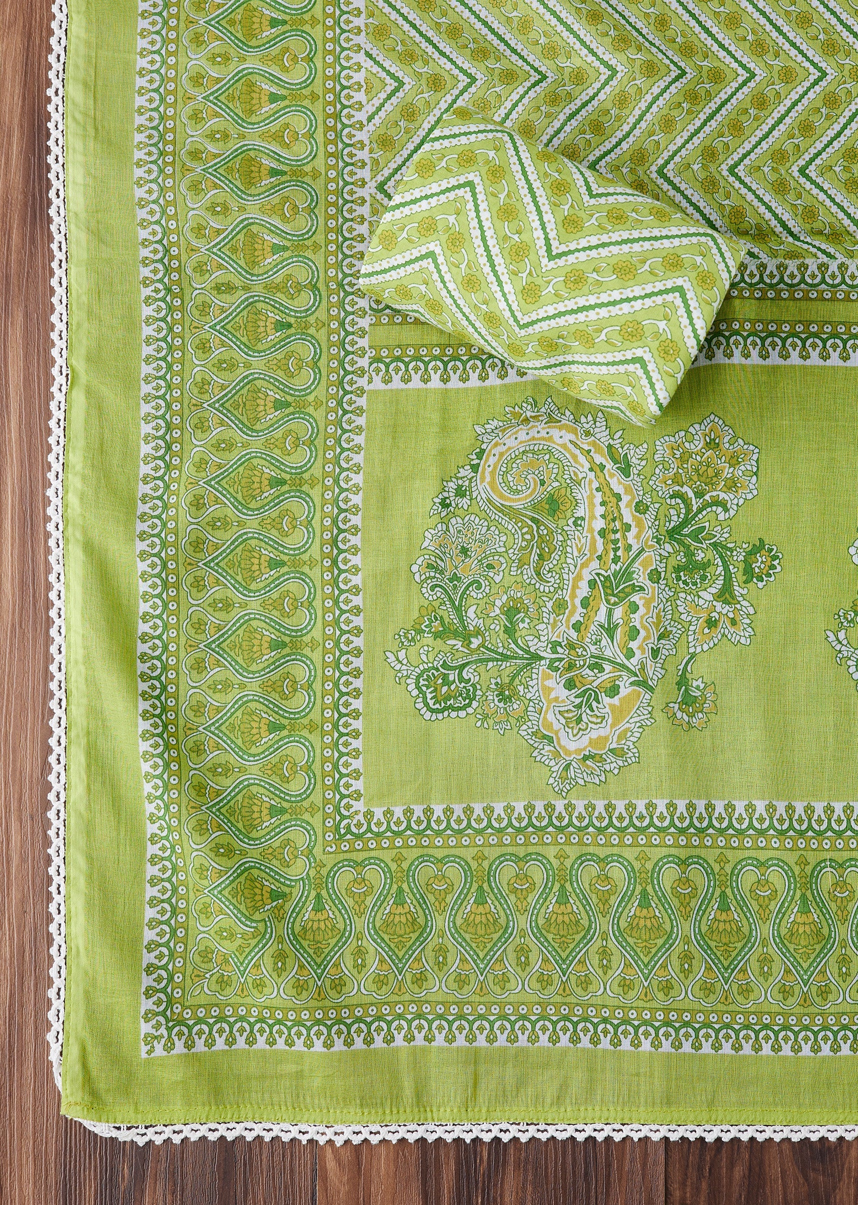Green Cotton Printed Unstitched Suit - Image 4