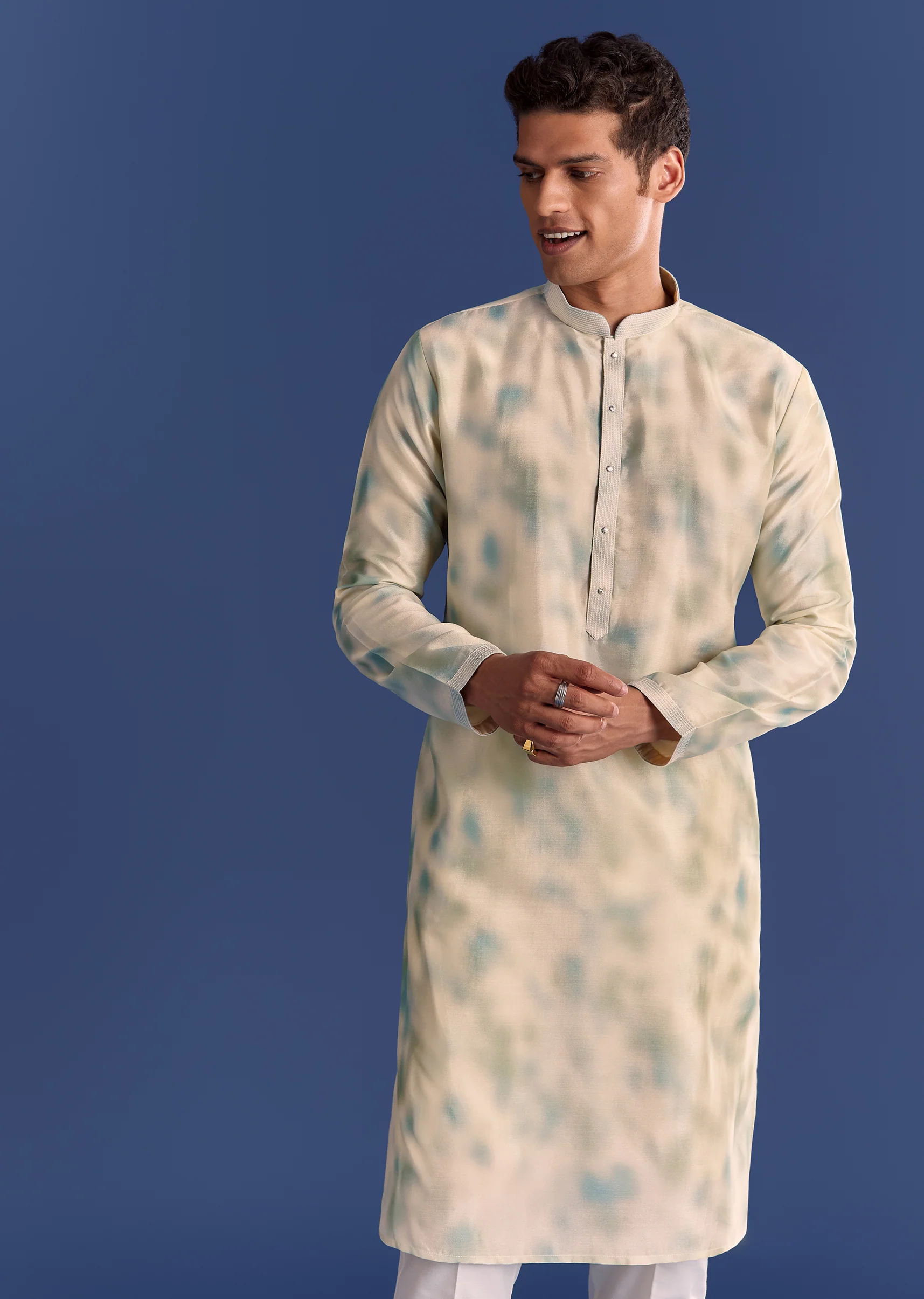 Green Cotton Silk Mirrowork Kurta Jacket Set With Tie Dye Print - Image 6