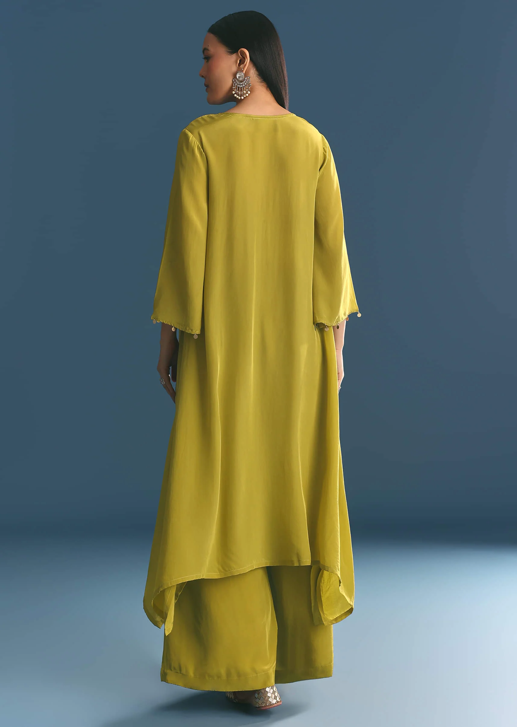 Green Crepe Gold Zardosi Kurta Pant With Dupatta - Image 5