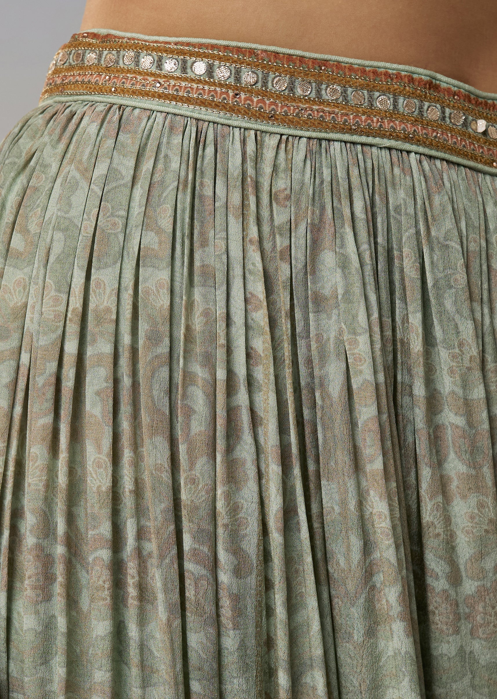 Green Crepe Palazzo Suits with Gotta Lace Work - Image 6