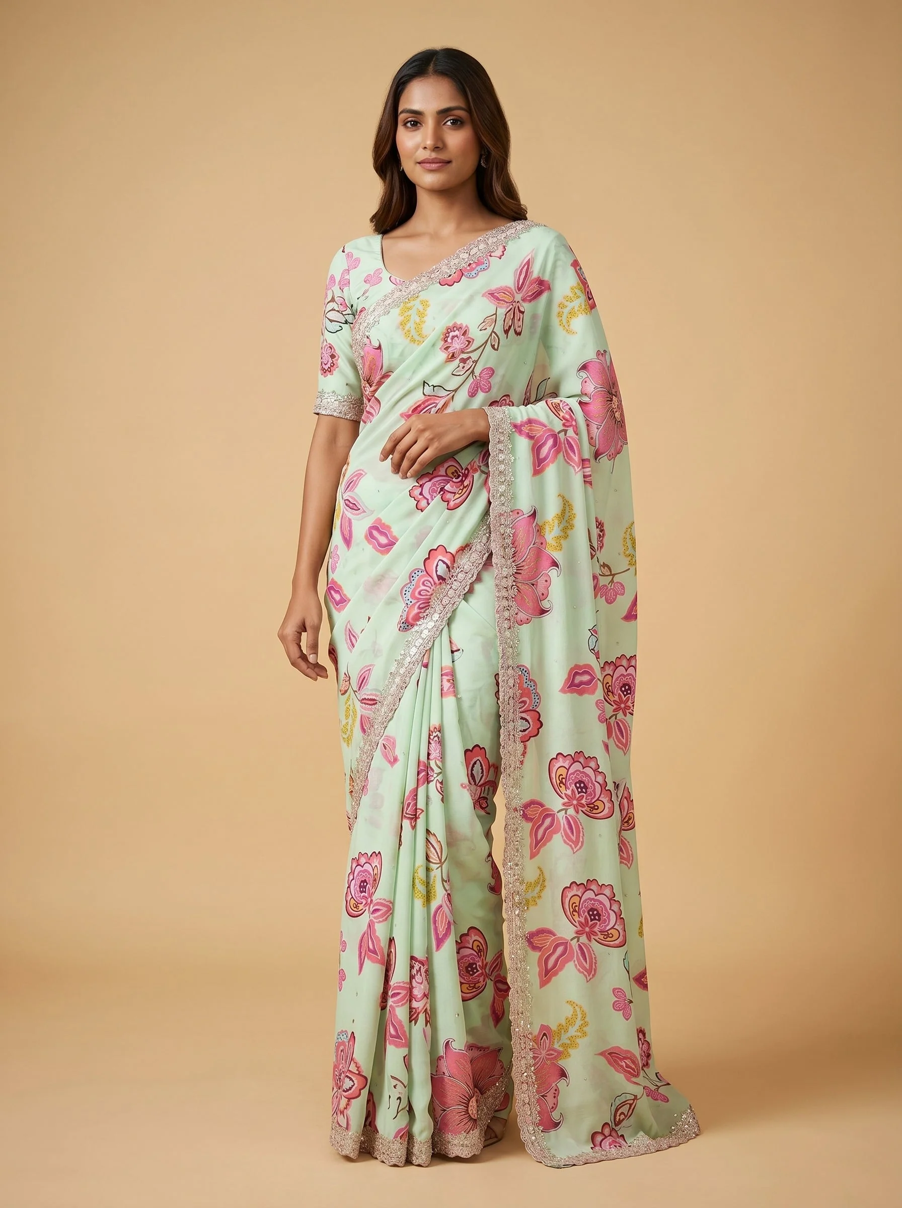 Green Crisp Detailed Saree